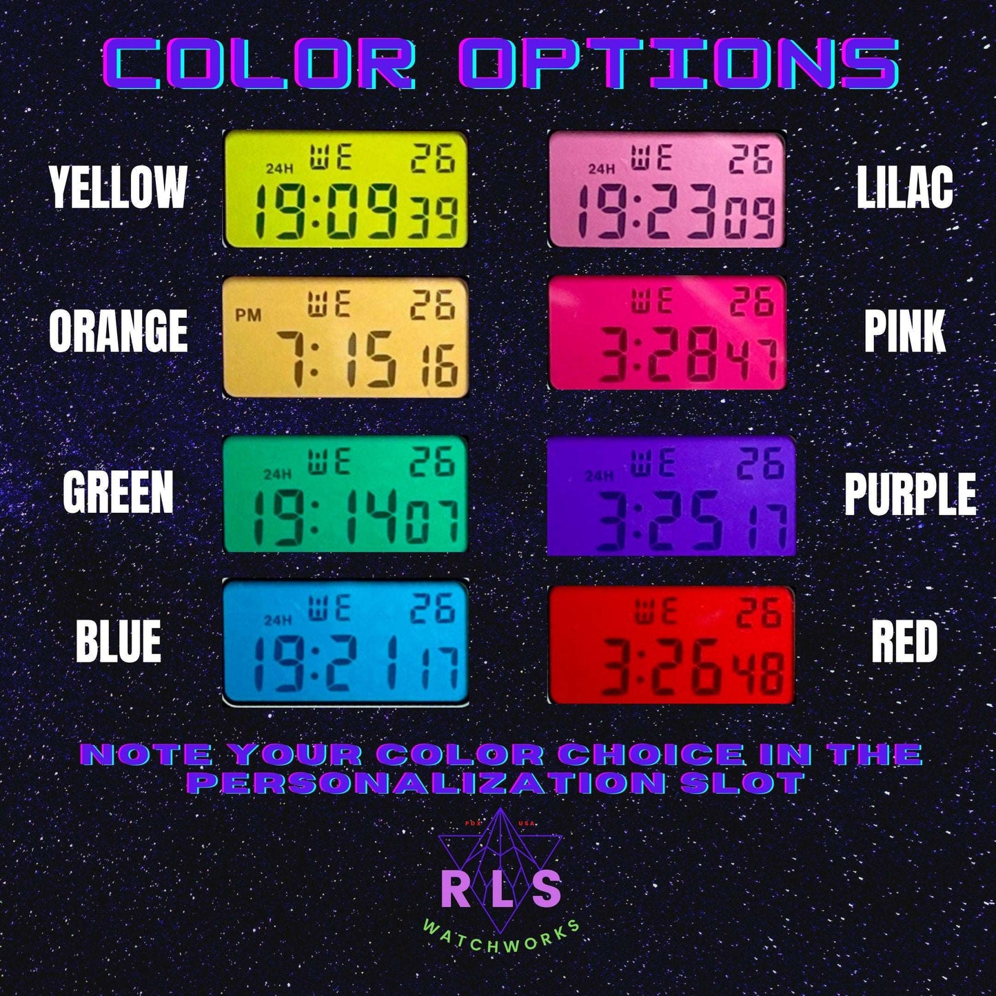 Custom Black Casio Watch with Color Screen Mod (Pick your color)
