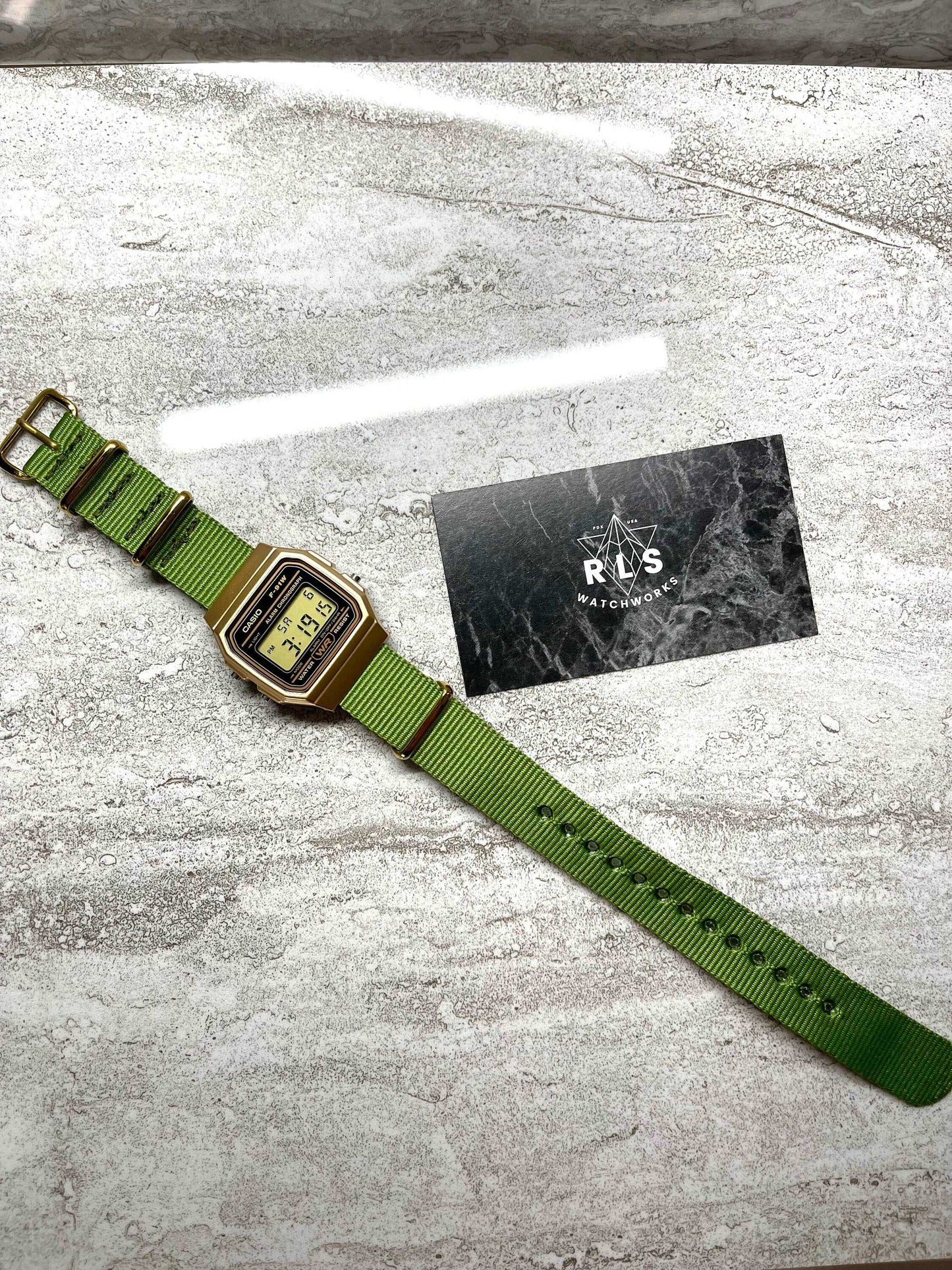 Custom Gold Casio Watch on Green Strap