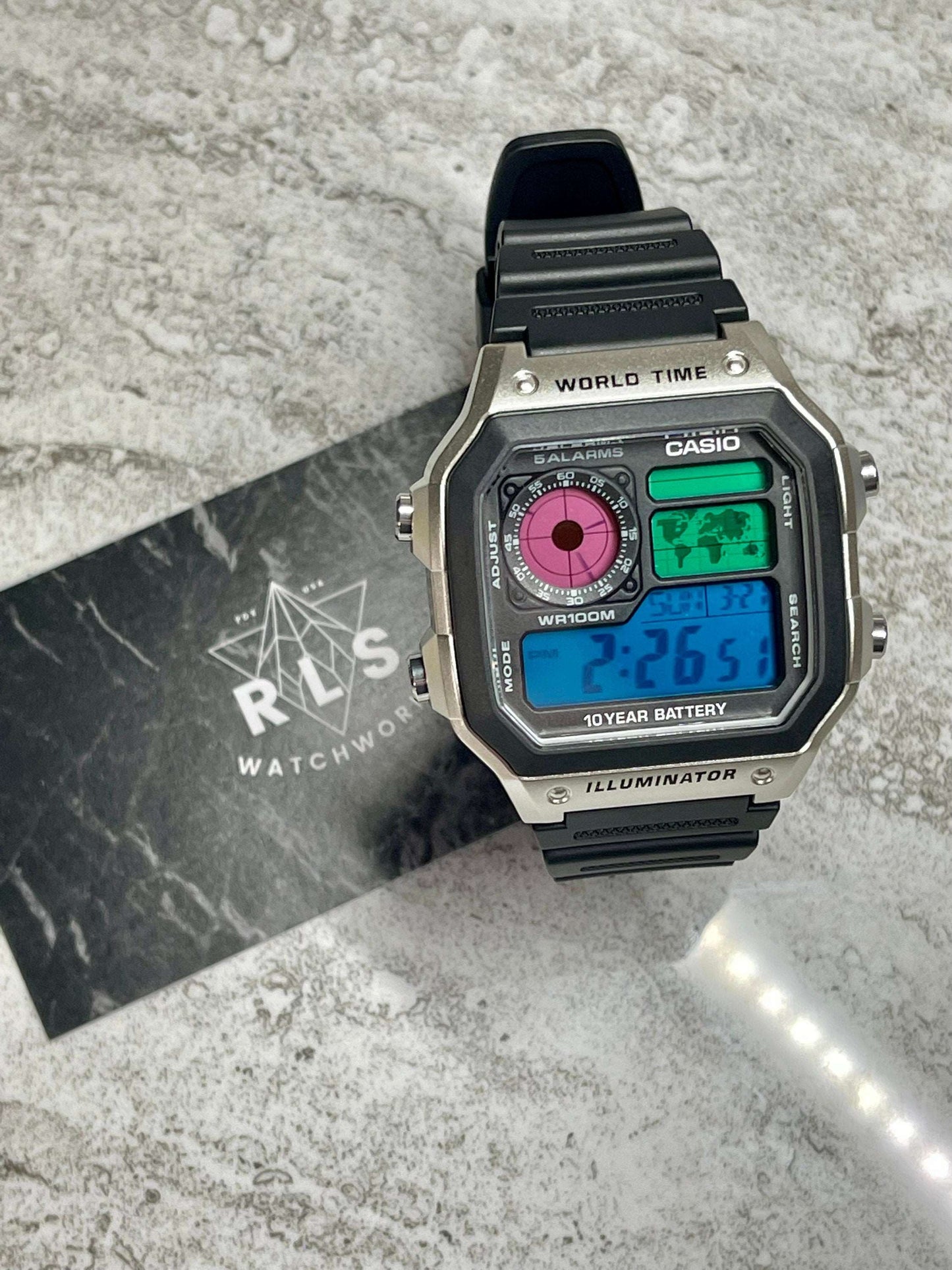 Custom Casio World Time Watch, Silver, Black, Gold with Color Screen Mod (Pick your colors)