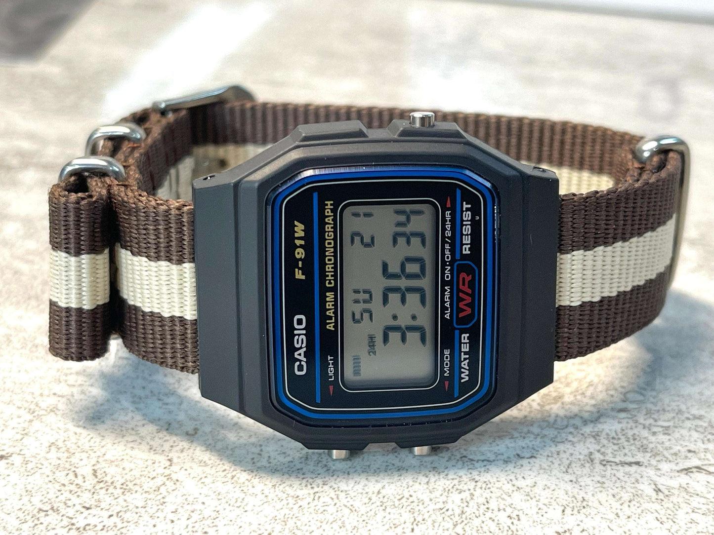 Custom Black Casio Watch on Brown/Creme Strap 