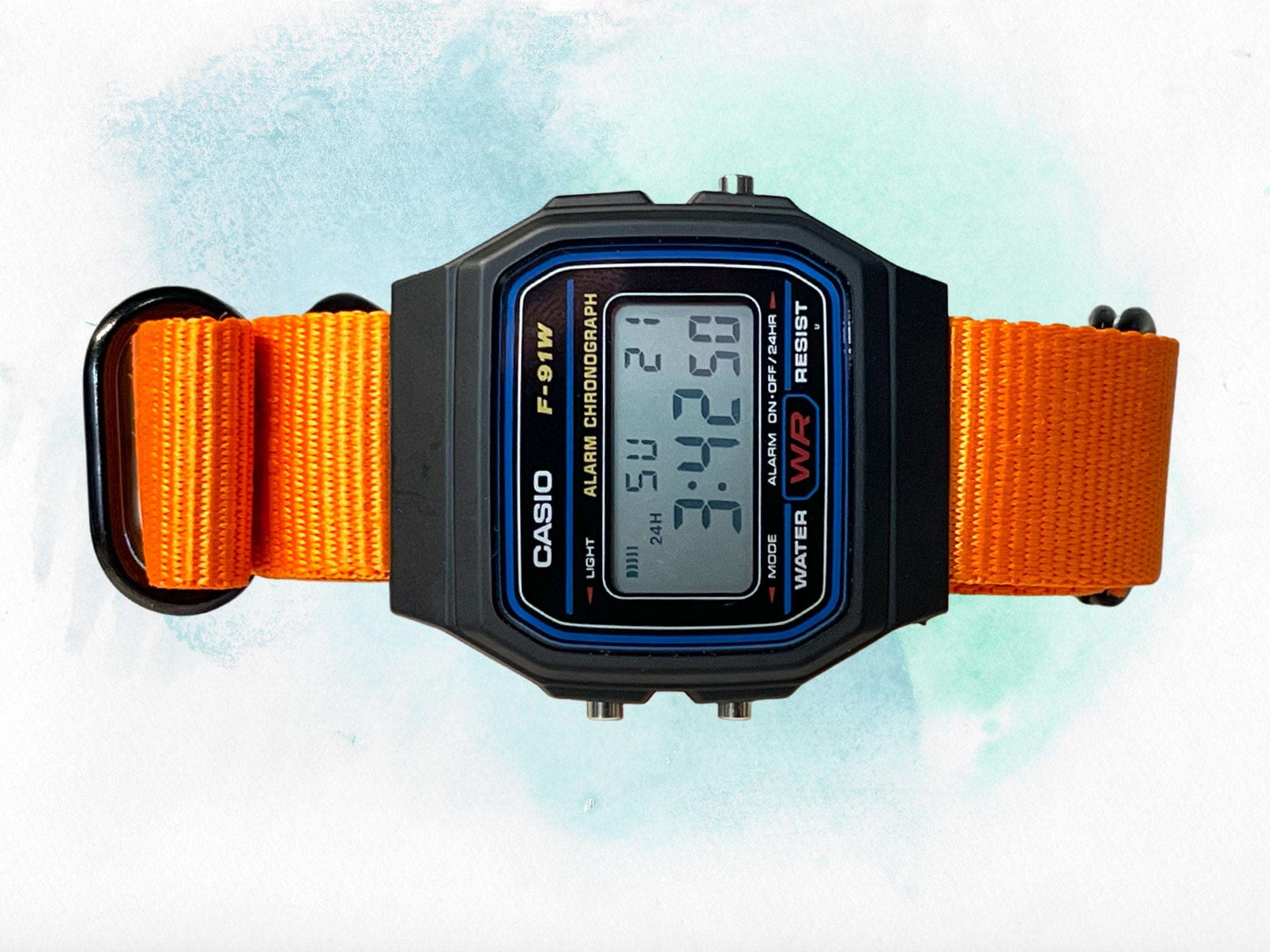 Custom Black Casio Watch on Orange Strap w/ black hardware