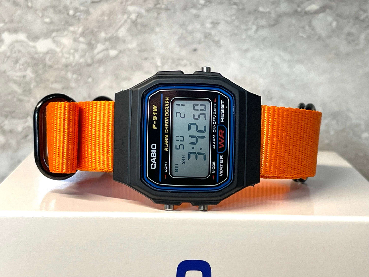 Custom Black Casio Watch on Orange Strap w/ black hardware