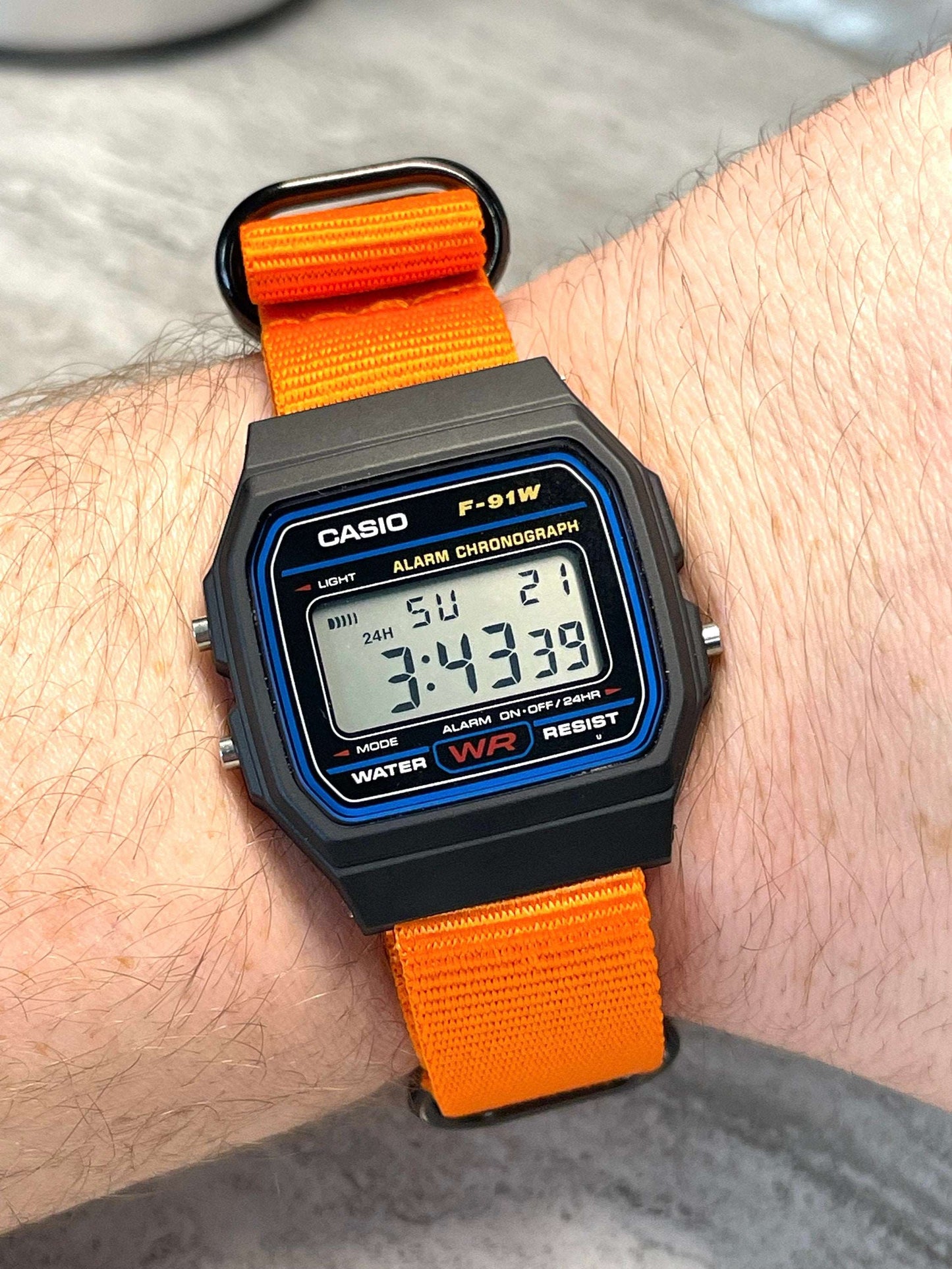 Custom Black Casio Watch on Orange Strap w/ black hardware