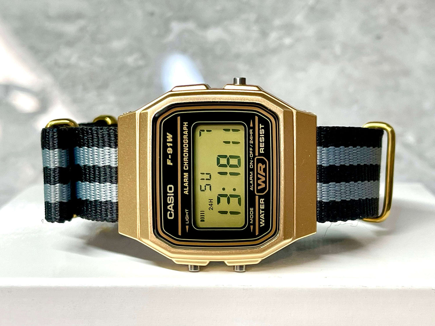 Custom Gold Casio Watch on Black/Grey Strap