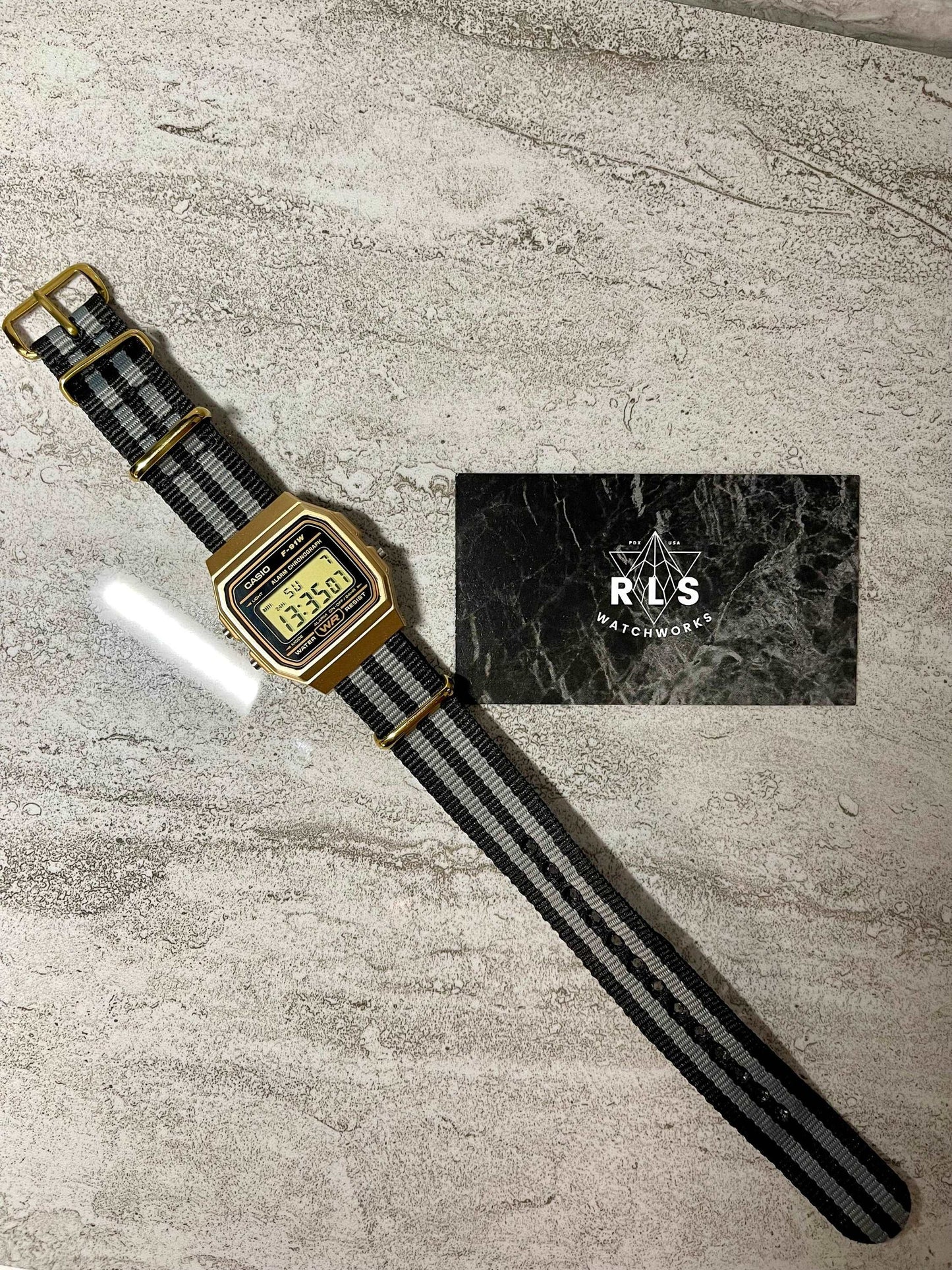 Custom Gold Casio Watch on Black/Grey Strap