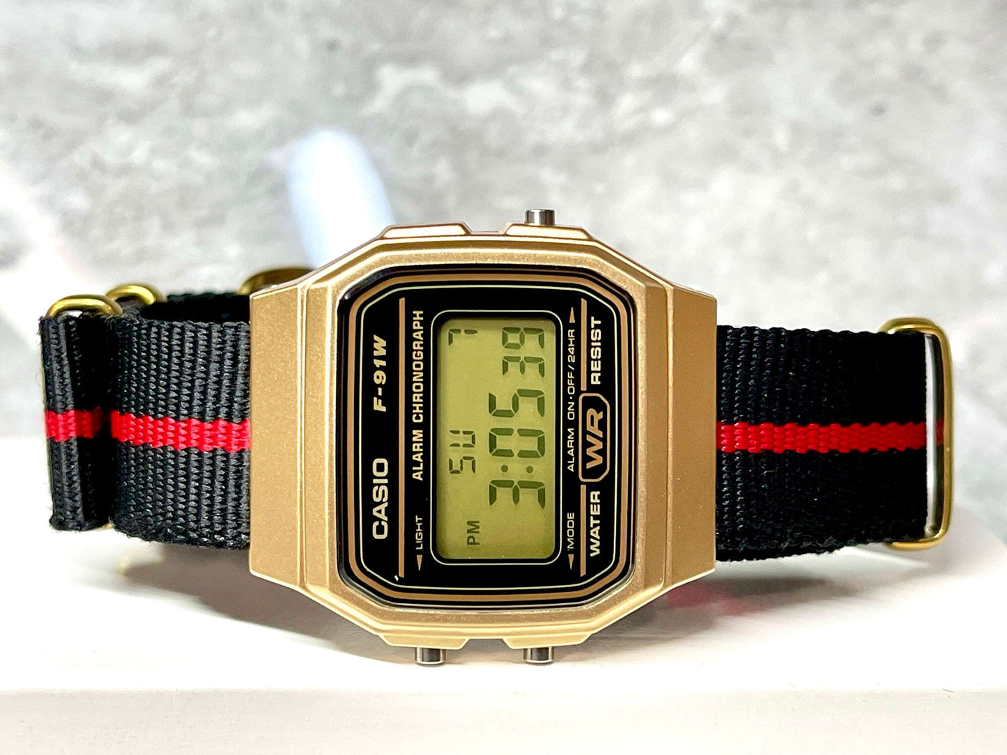 Custom Gold Casio Watch on Black/Red Strap