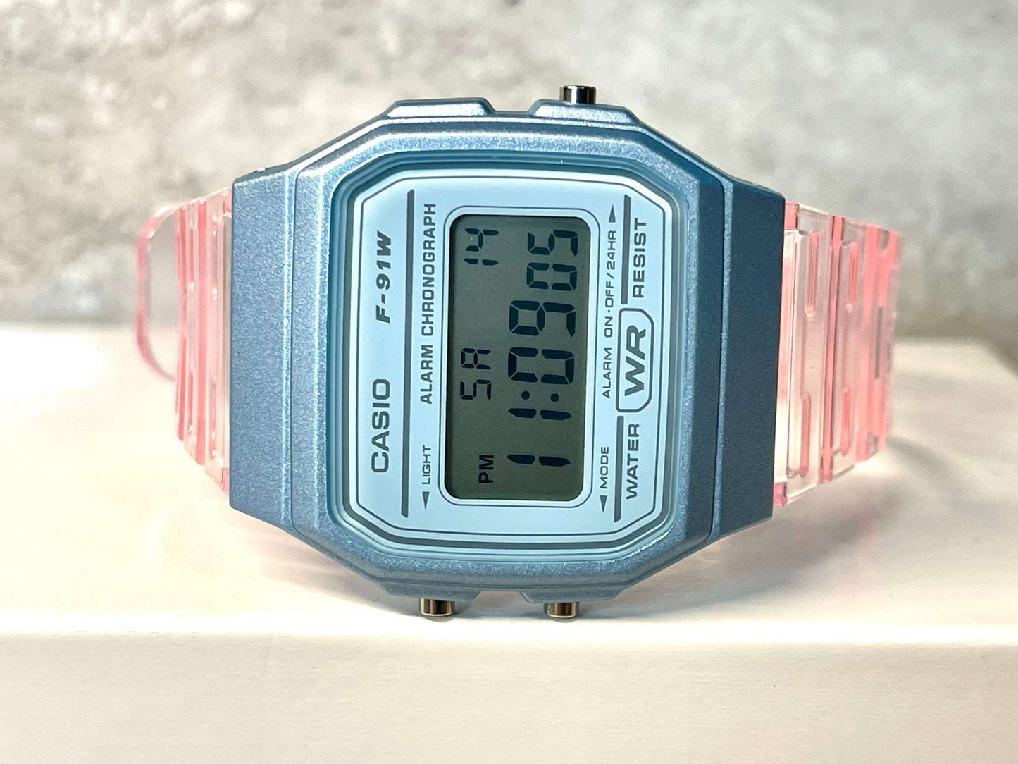 Custom Light Blue Casio Watch on Pink strap