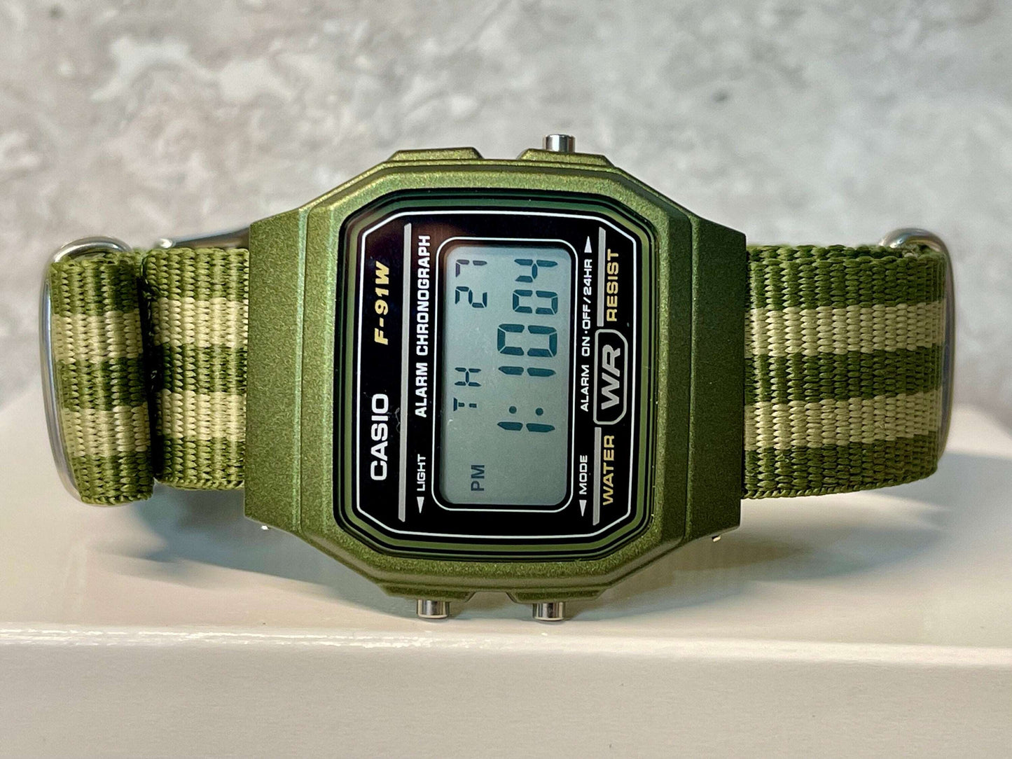 Custom Green Casio Watch on Green/Light-green Strap