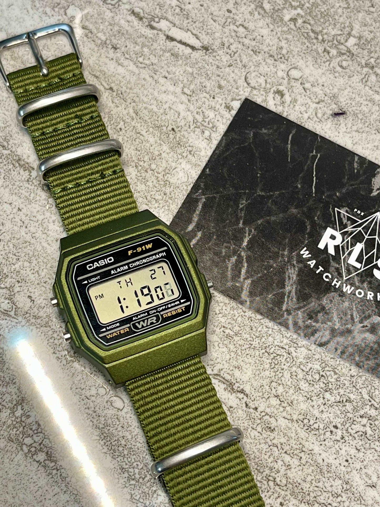 Custom Green Casio Watch on Green Strap w/ silver hardware