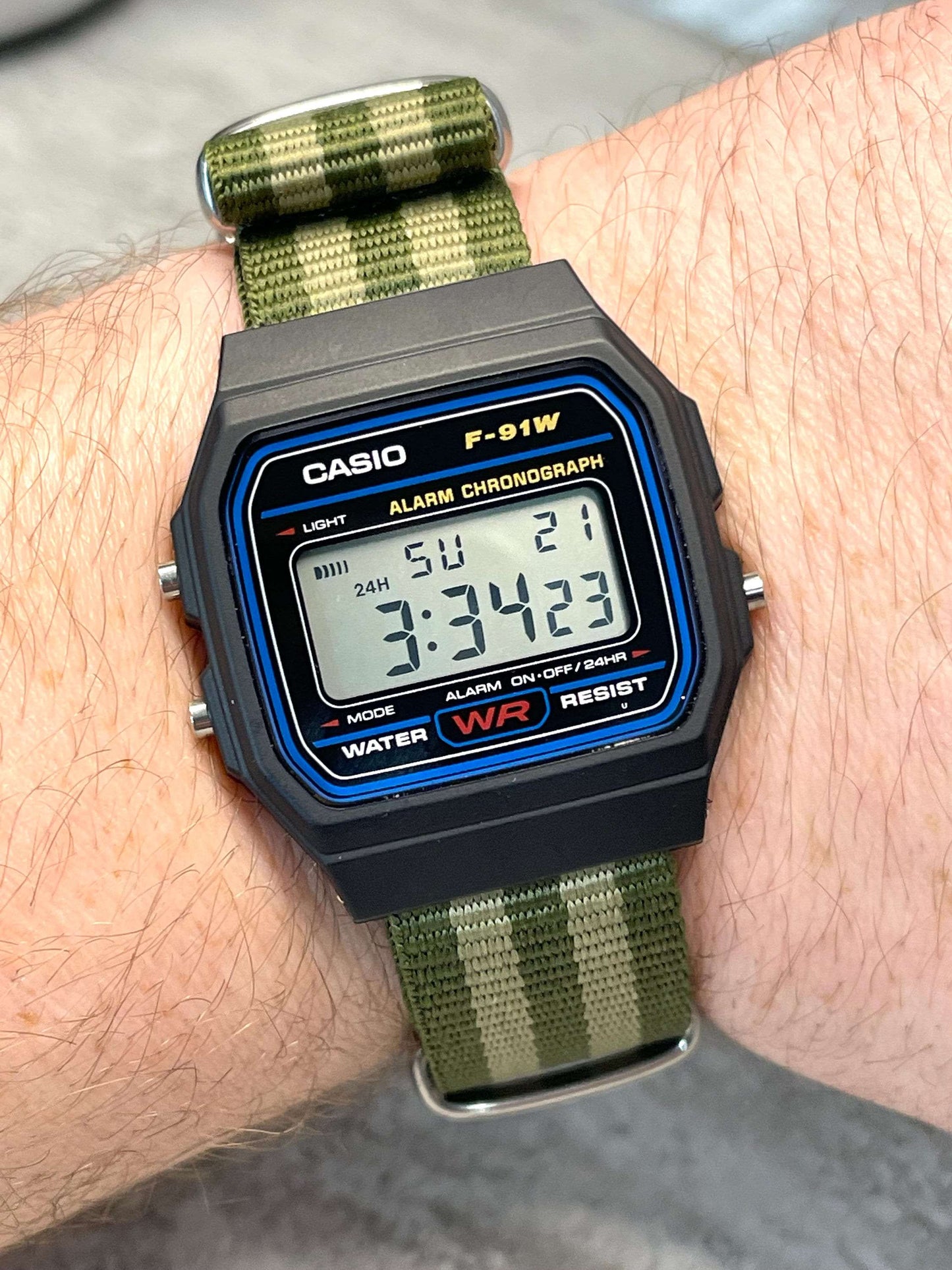Custom Black Casio Watch on Green/Light green Strap