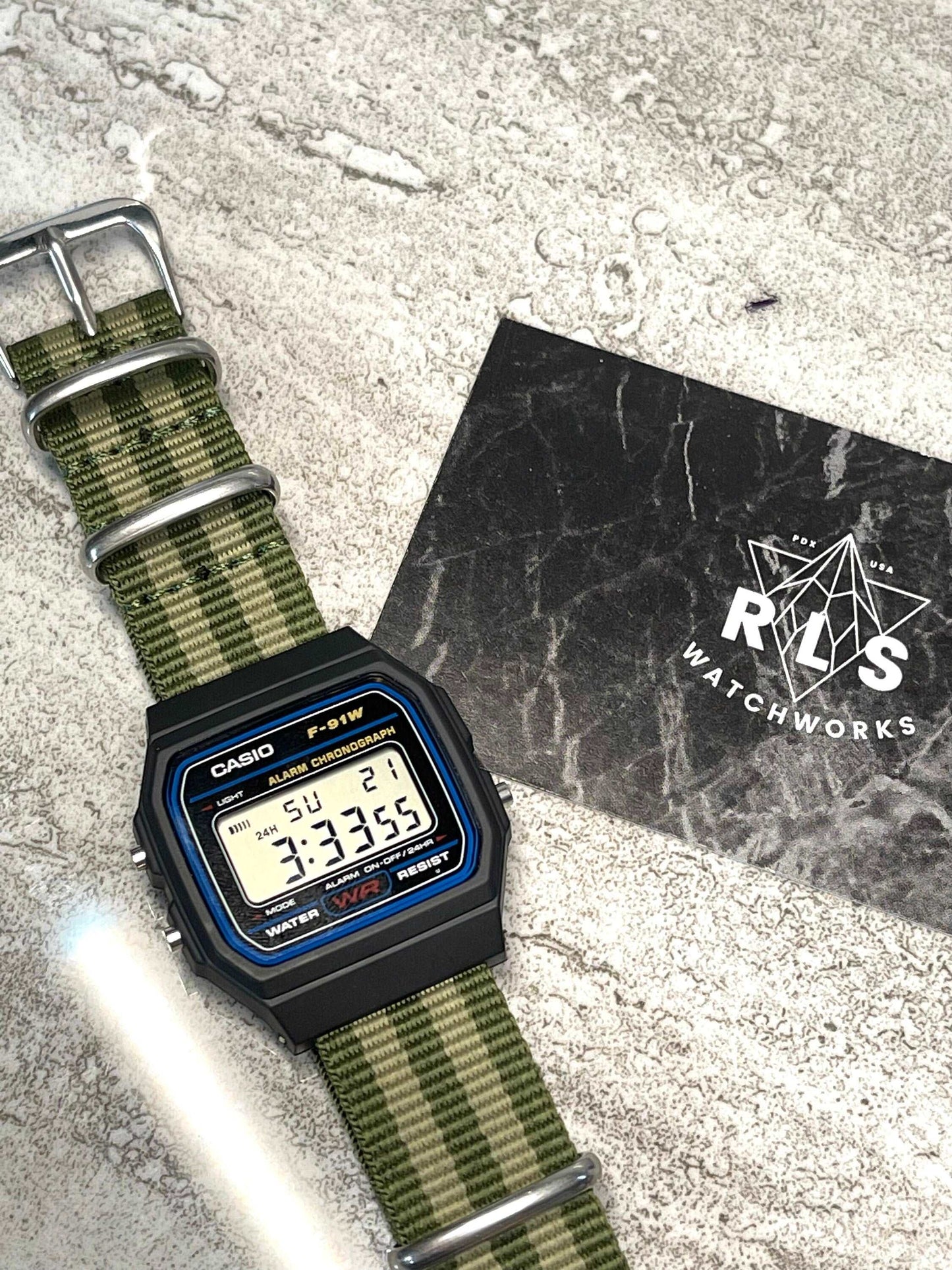 Custom Black Casio Watch on Green/Light green Strap