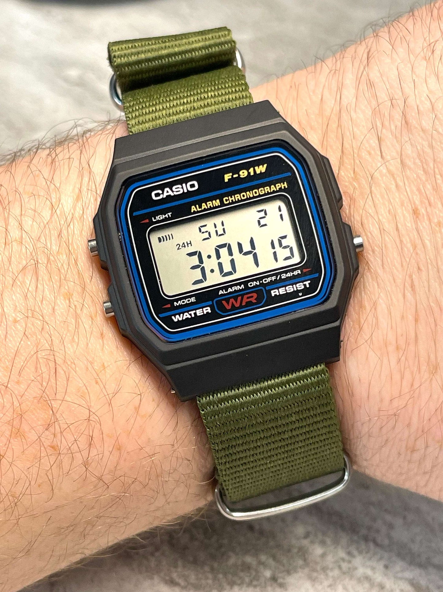 Custom Black Casio Watch on Green Strap w/ silver hardware
