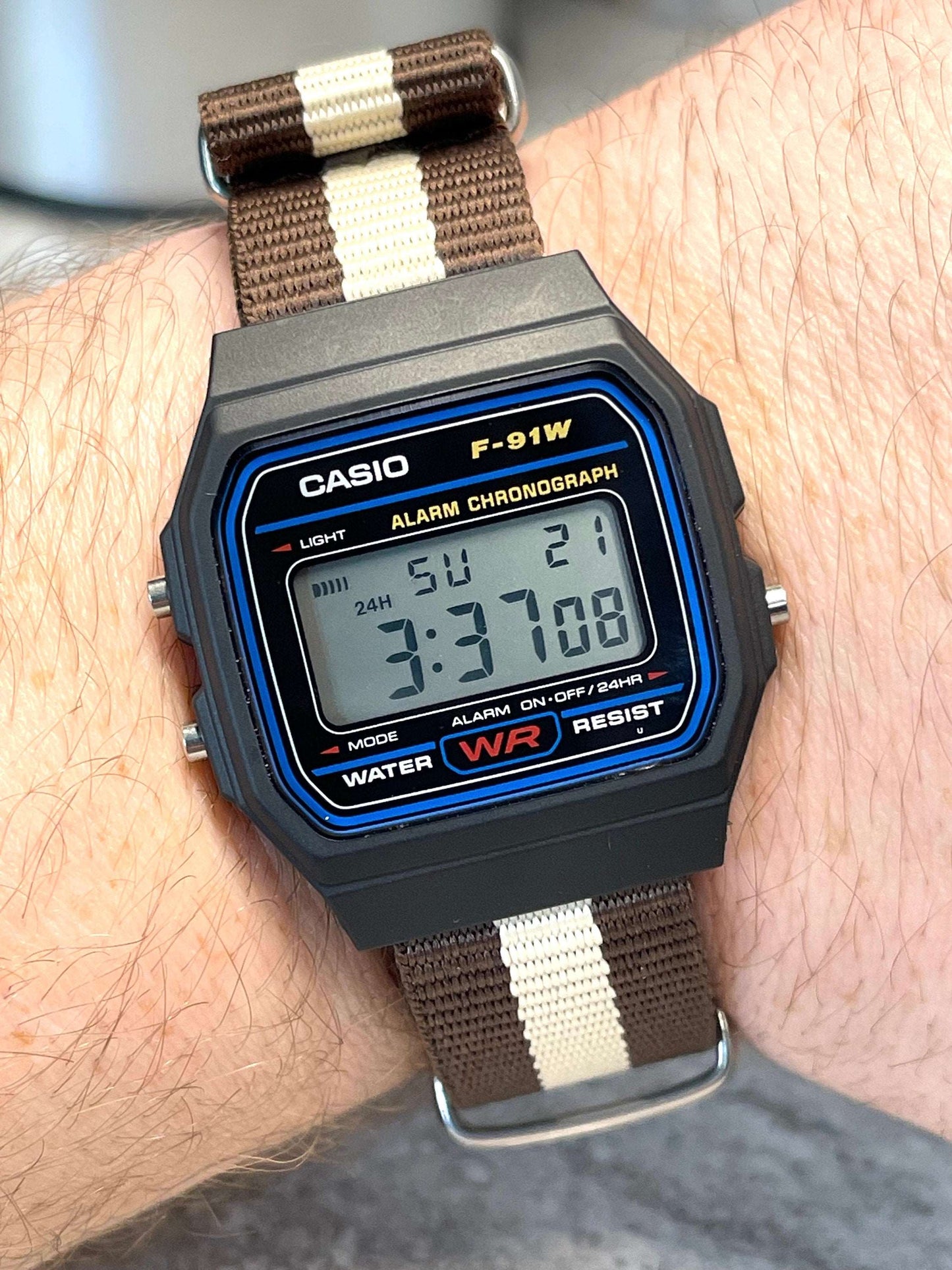 Custom Black Casio Watch on Brown/Creme Strap 