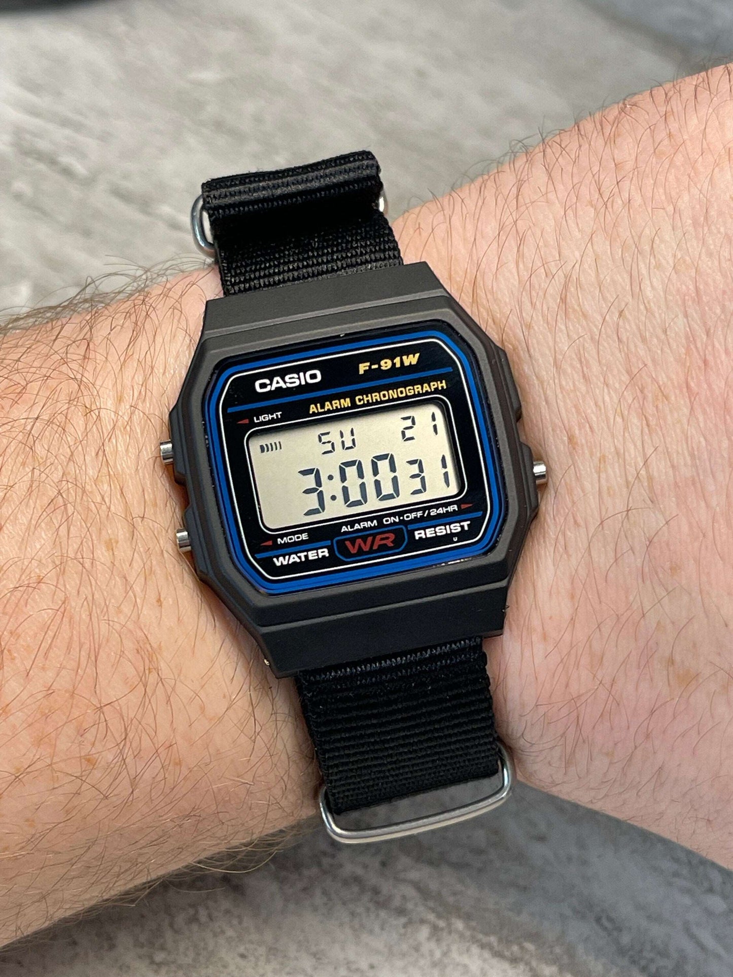 Custom Black Casio Watch on Black Strap w/ silver hardware
