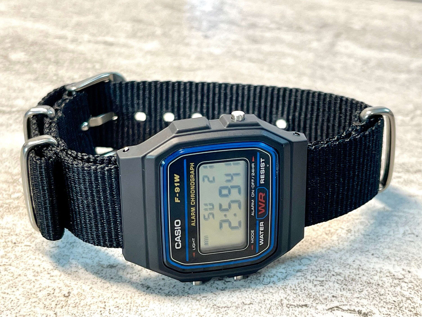 Custom Black Casio Watch on Black Strap w/ silver hardware