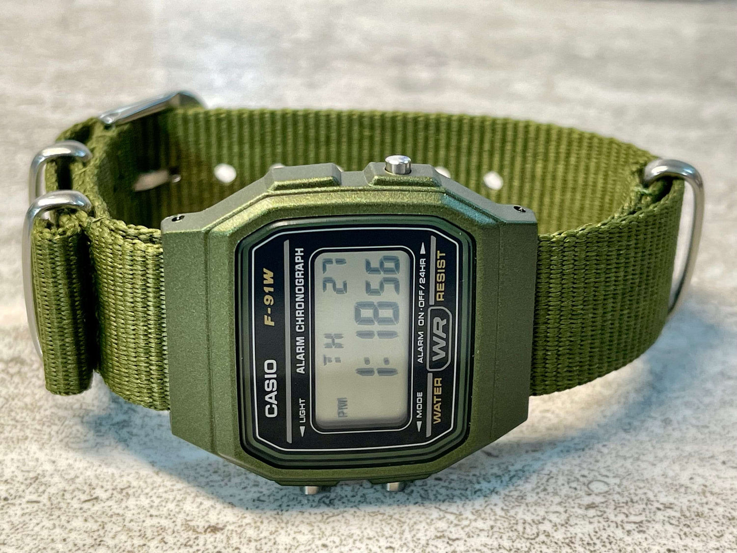 Custom Green Casio Watch on Green Strap w/ silver hardware