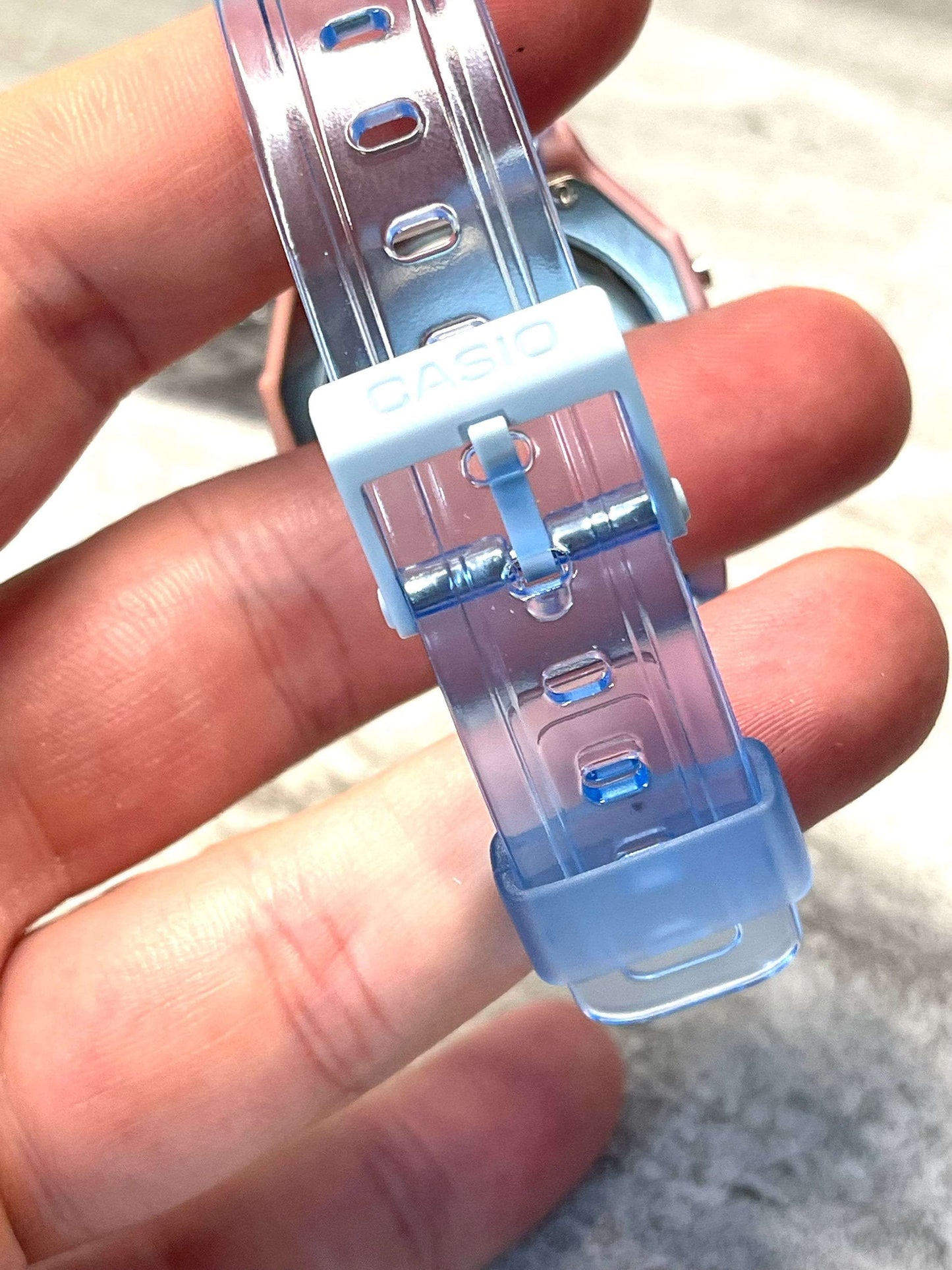 Custom Pink Casio Watch on Blue Jelly Strap