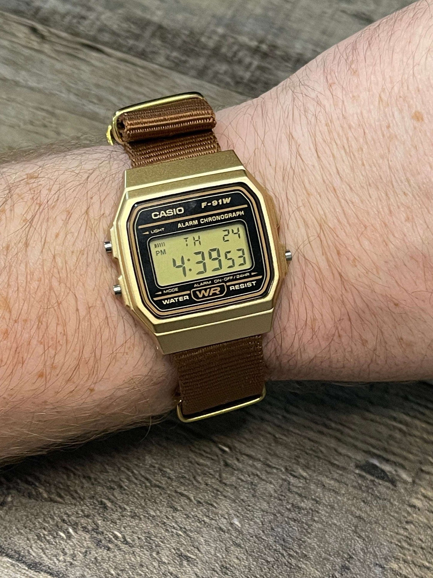 Custom Gold Casio Watch on Brown Strap