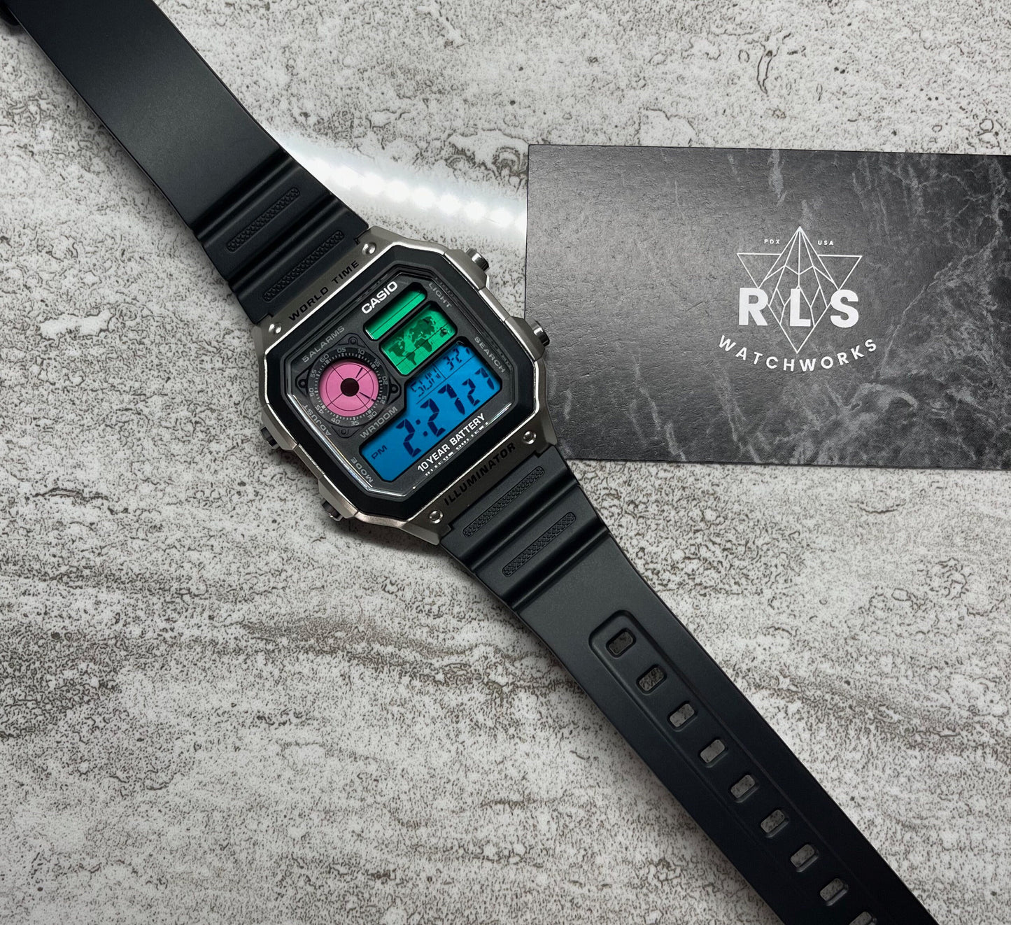 Custom Silver Casio World Time Watch with Color Screen Mod (Pick your colors)