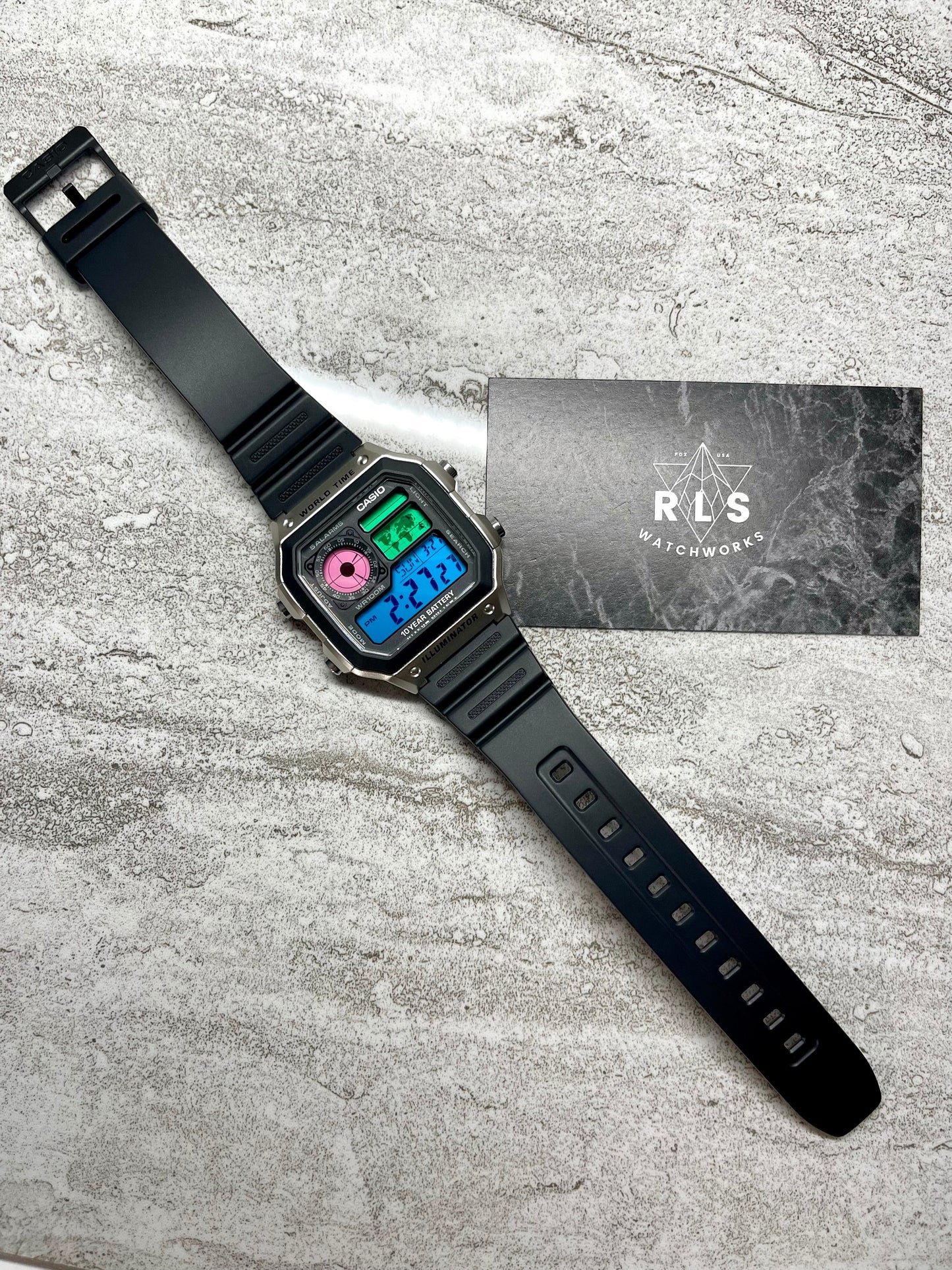 Custom Silver Casio World Time Watch with Color Screen Mod (Pick your colors)