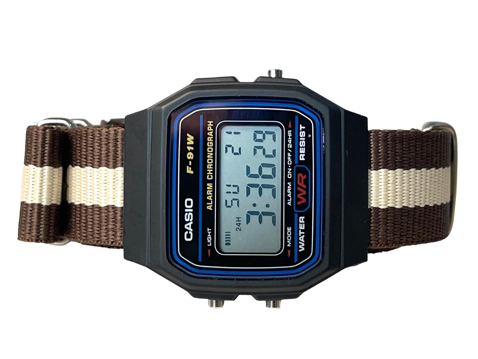 Custom Black Casio Watch on Brown/Creme Strap 