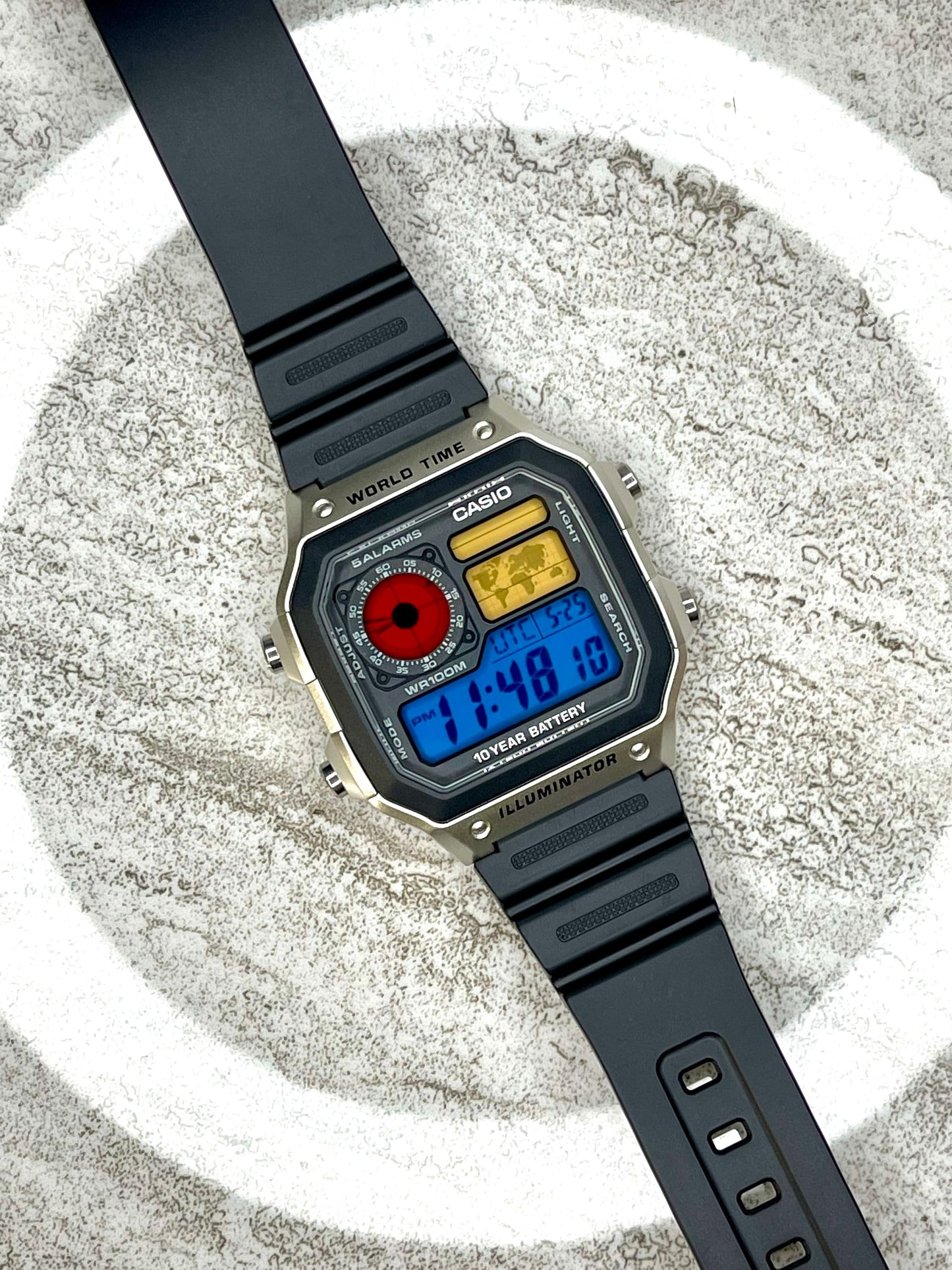 Custom Silver Casio World Time Watch with Color Screen Mod (Pick your colors)