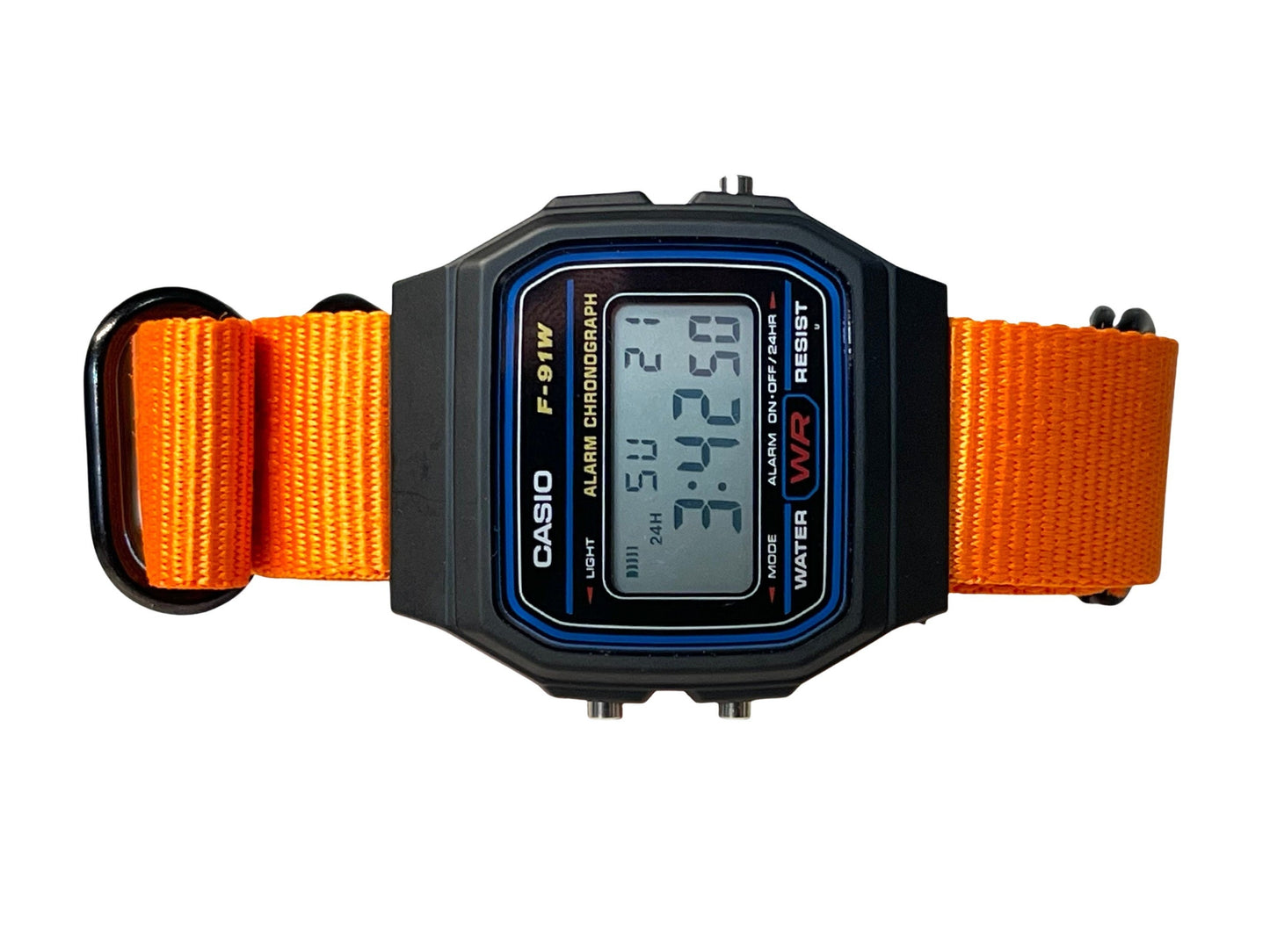 Custom Black Casio Watch on Orange Strap w/ black hardware