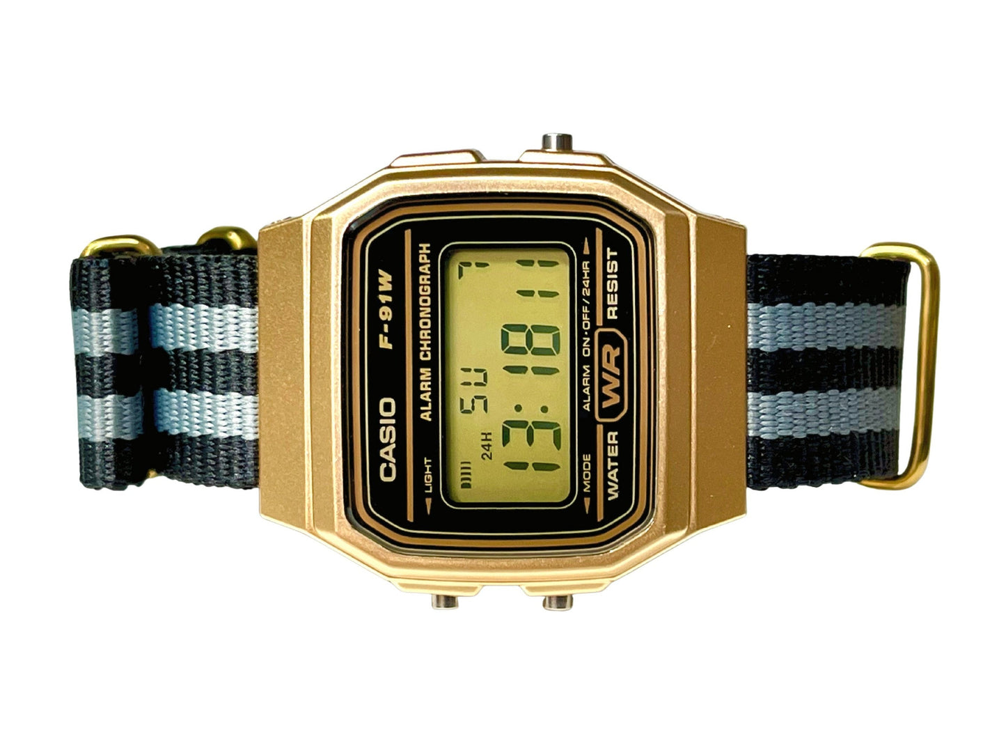 Custom Gold Casio Watch on Black/Grey Strap