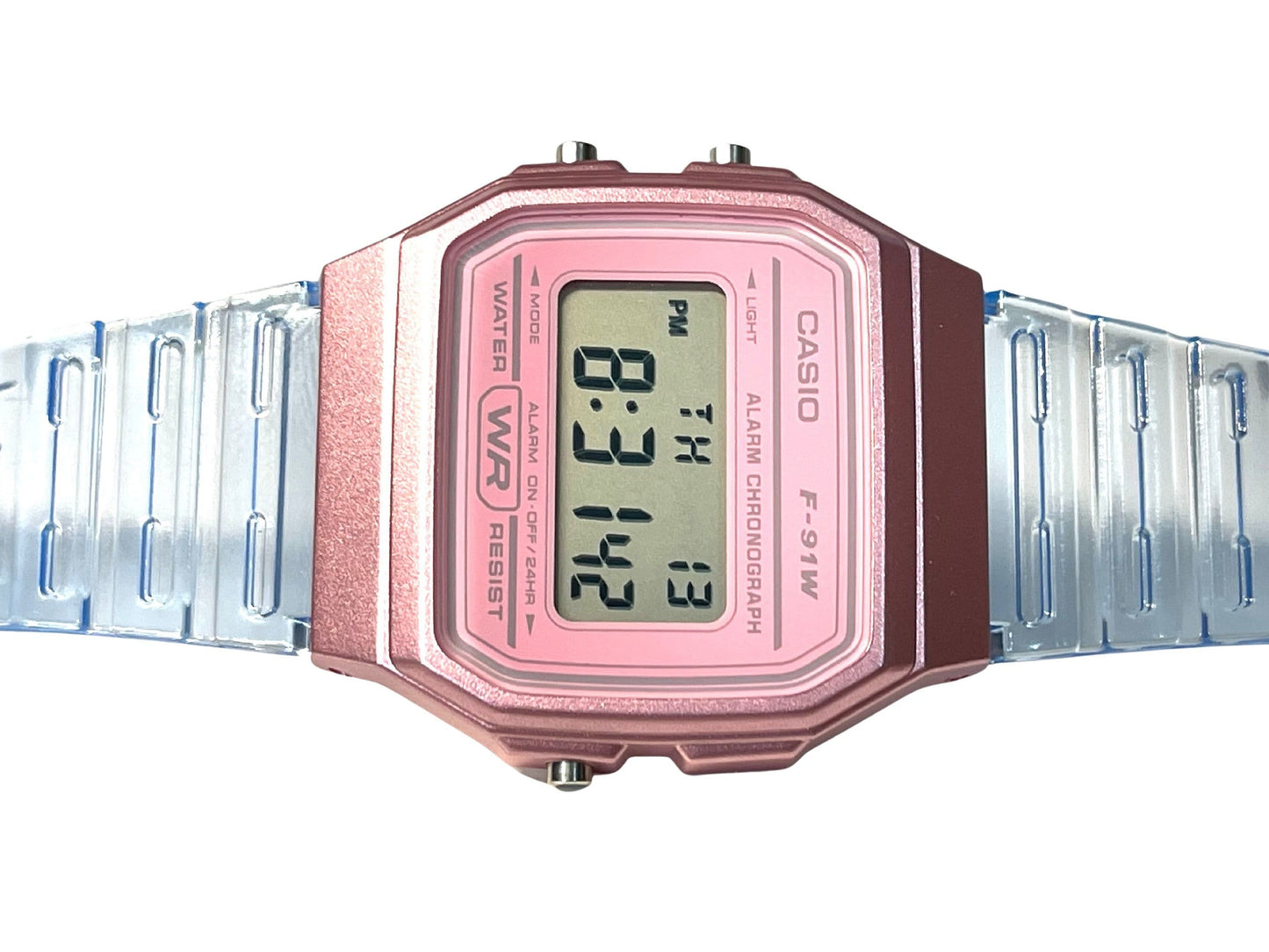 Custom Pink Casio Watch on Blue Jelly Strap