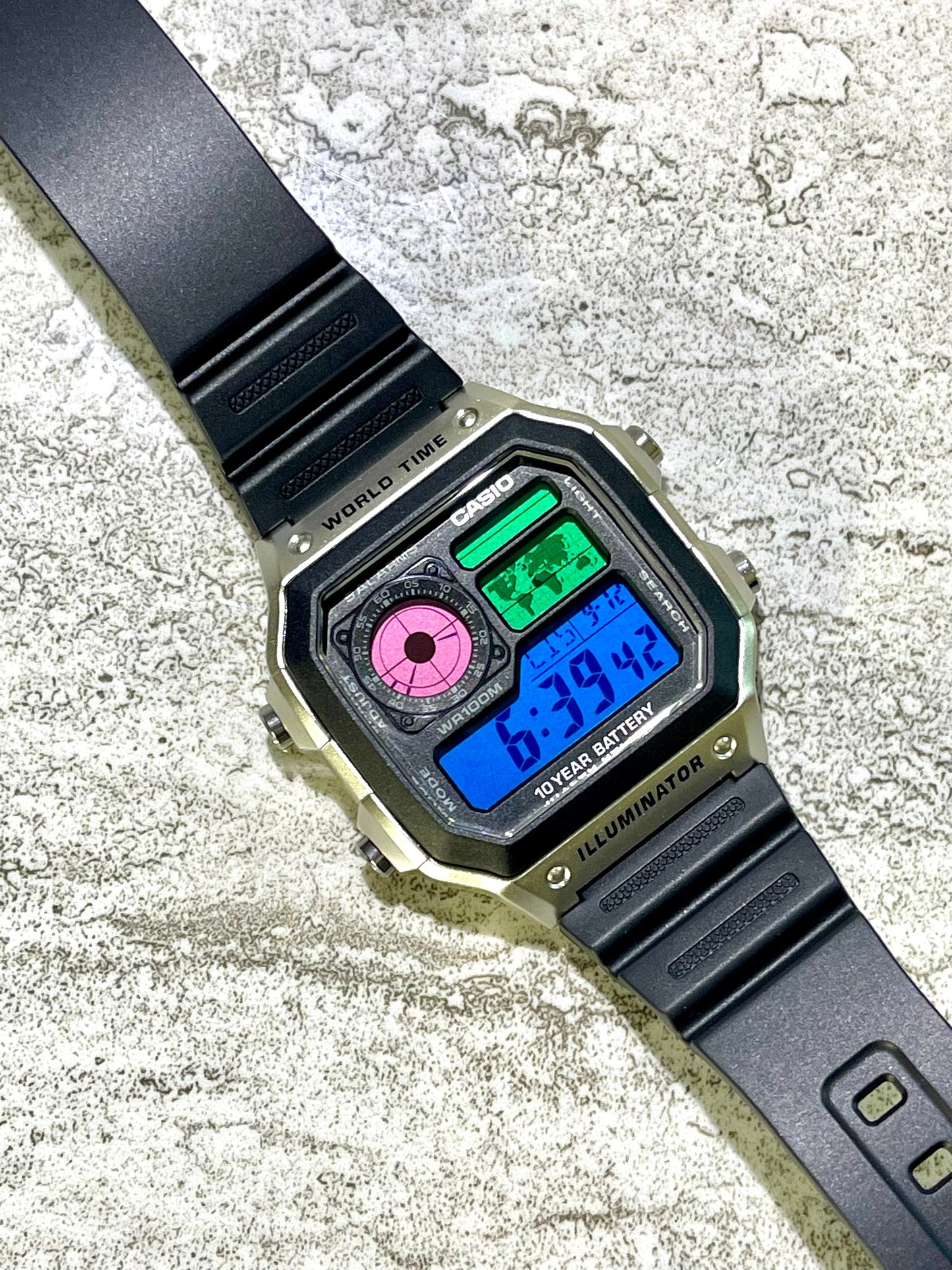 Custom Silver Casio World Time Watch with Color Screen Mod (Pick your colors)