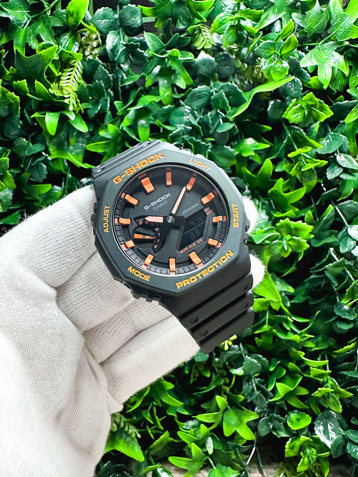 G-Shock CasiOak "Halloween" - Black/Orange Hand Painted Genuine Casio GA2100 - Carbon Core Protection - Optional Sapphire Crystal