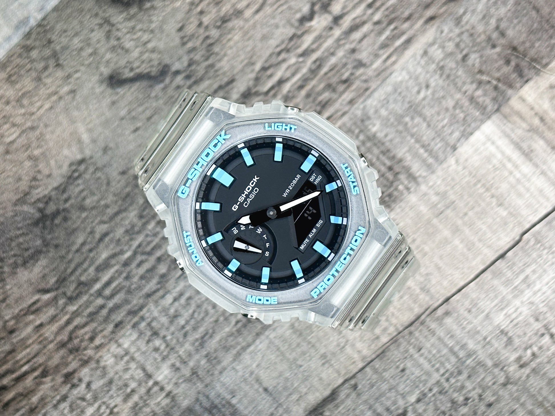 G-Shock CasiOak "Sky Blue Jelly" - Clear/Blue Hand Painted Genuine Casio GA2100 - Carbon Core Protection - Optional Sapphire Crystal