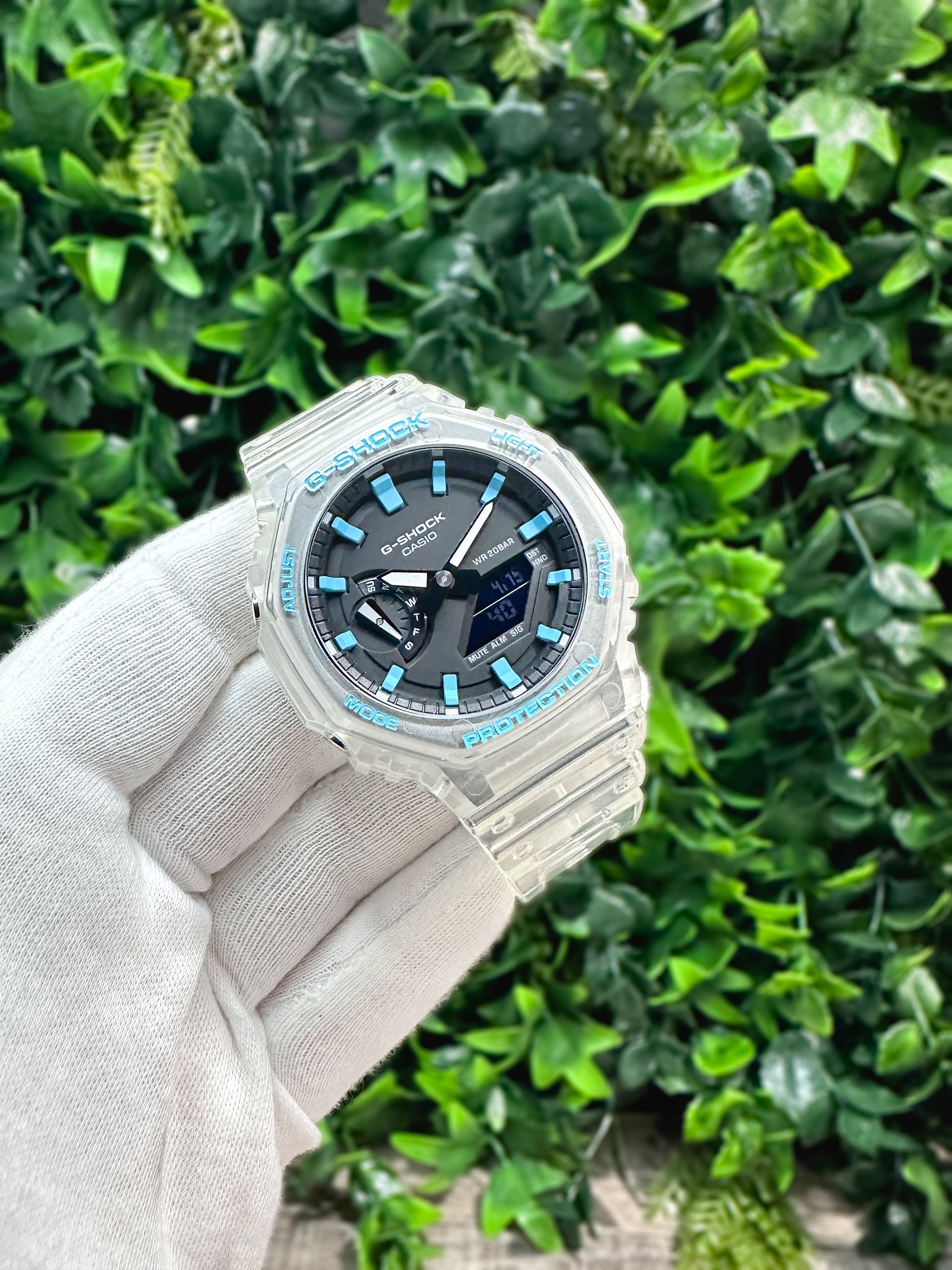 G-Shock CasiOak "Sky Blue Jelly" - Clear/Blue Hand Painted Genuine Casio GA2100 - Carbon Core Protection - Optional Sapphire Crystal