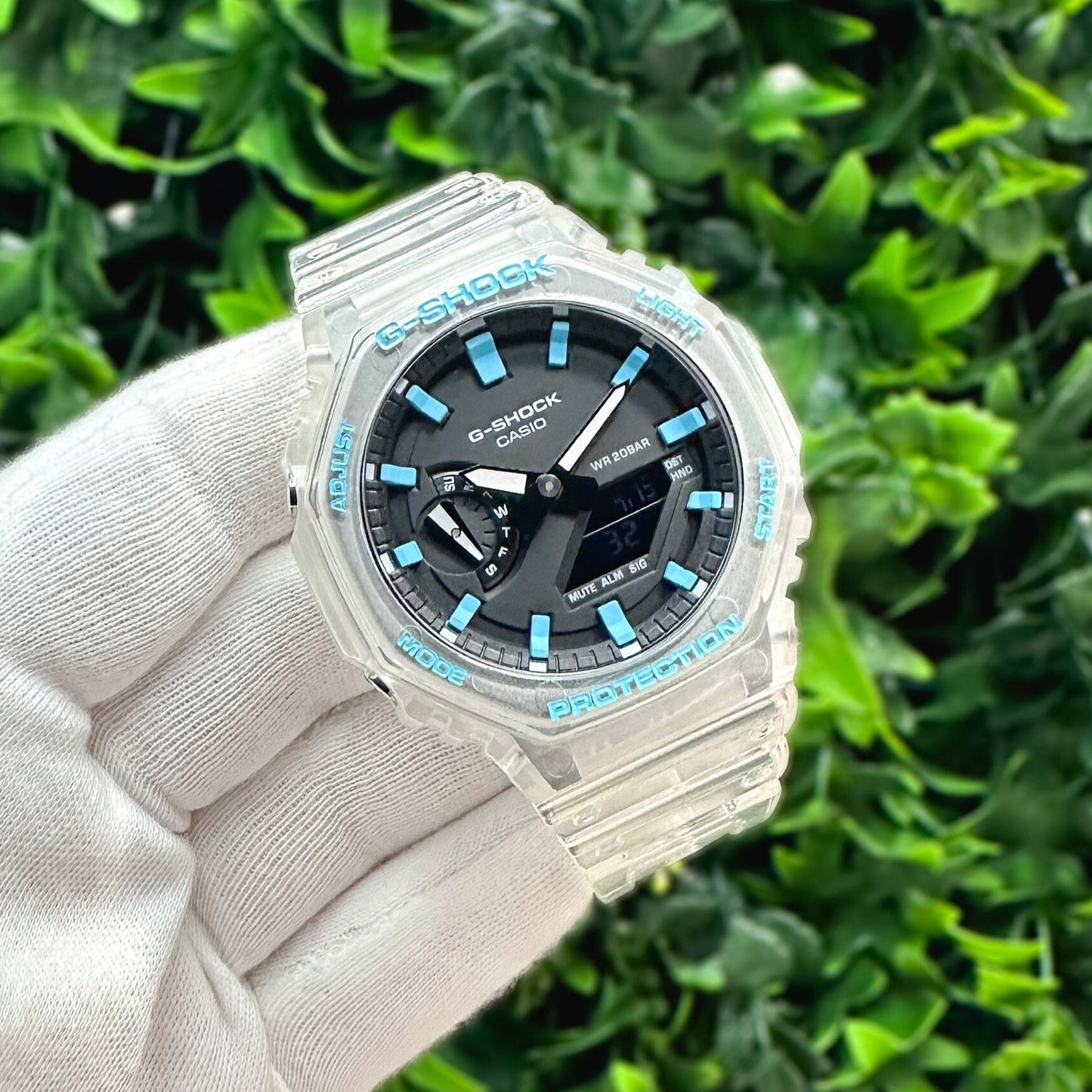 G-Shock CasiOak "Sky Blue Jelly" - Clear/Blue Hand Painted Genuine Casio GA2100 - Carbon Core Protection - Optional Sapphire Crystal