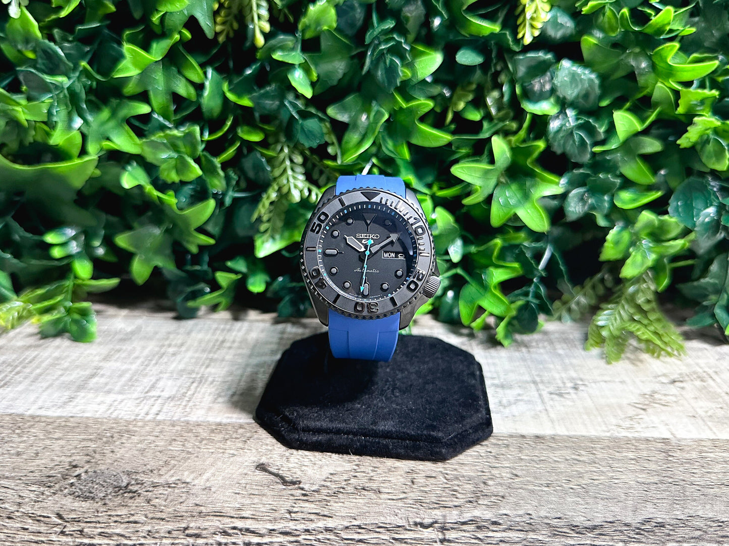 42mm "BLACKOUT/BLUE" Genuine Seiko 5KX SRPD Modified Yacht Style w/ Sapphire Crystal & Ceramic Bezel Insert