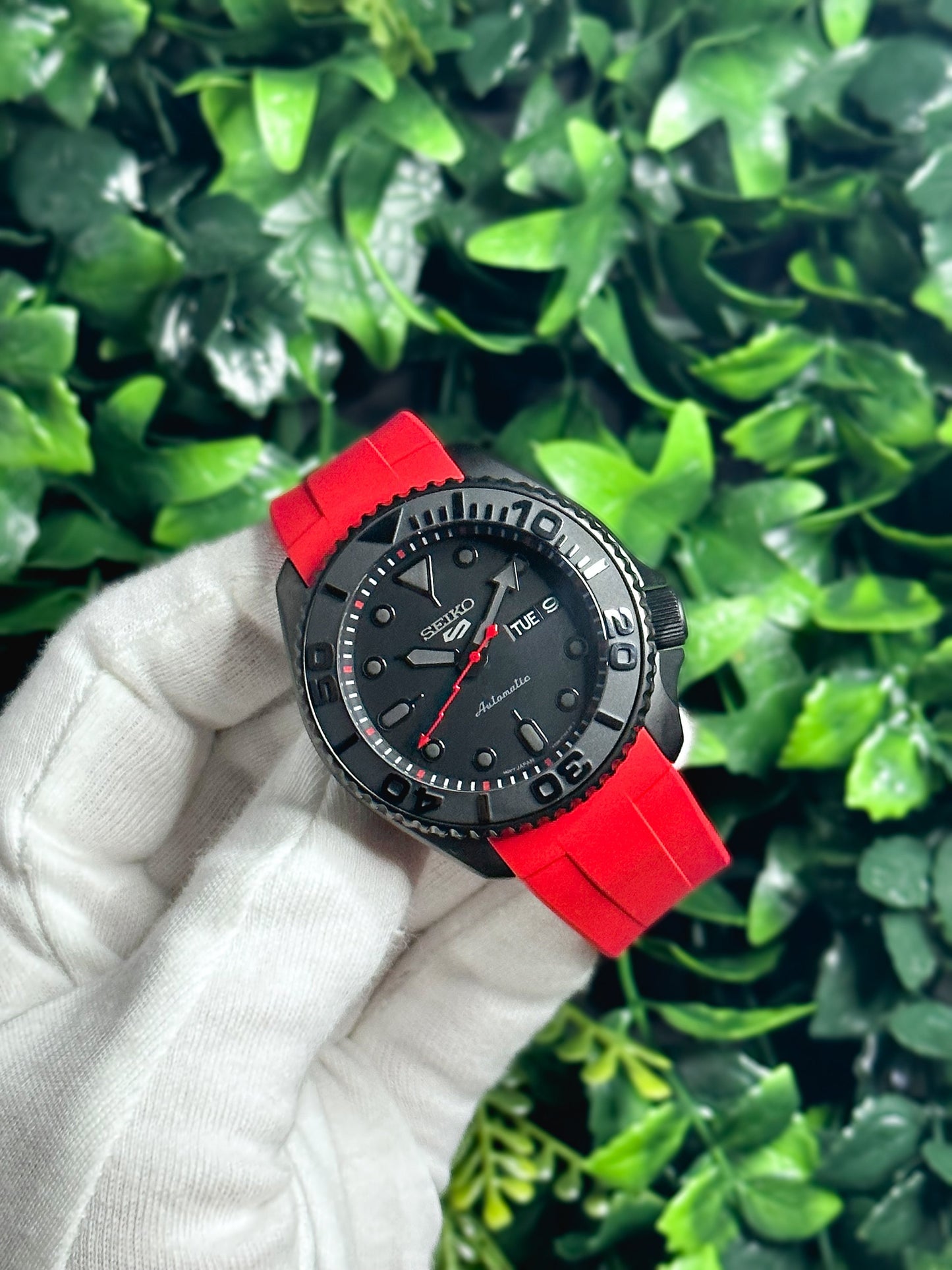 42mm "BLACKOUT/RED" Genuine Seiko 5KX SRPD Modified Yacht Style w/ Sapphire Crystal & Ceramic Bezel Insert
