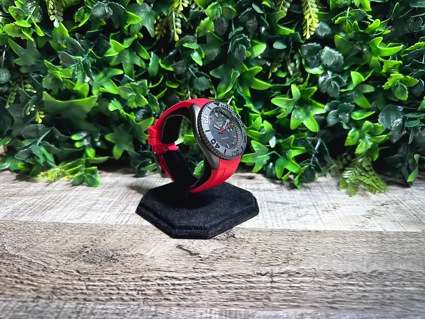 42mm "BLACKOUT/RED" Genuine Seiko 5KX SRPD Modified Yacht Style w/ Sapphire Crystal & Ceramic Bezel Insert