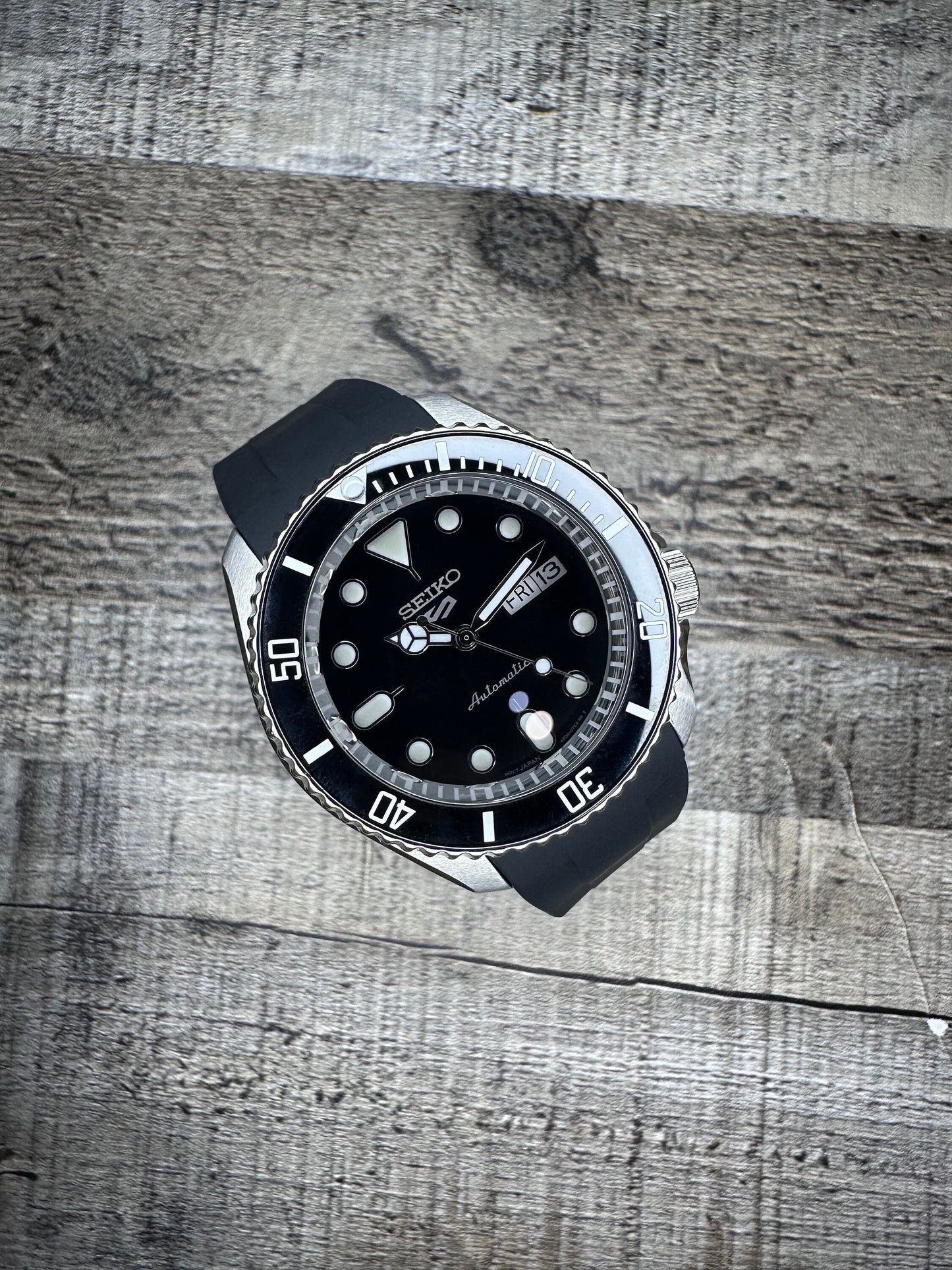 42mm "SUB" Genuine Seiko 5KX SRPD Modified Sub Style w/ Sapphire Crystal, Ceramic Bezel Insert & Rubber Strap
