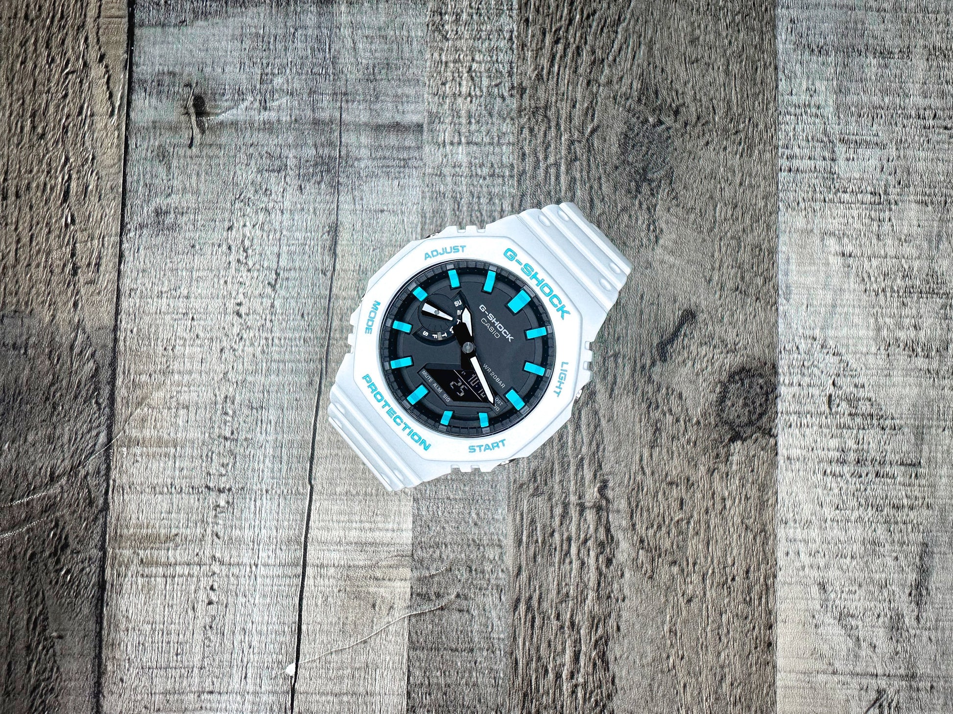 G-Shock CasiOak "White Sky" - White/Rainbow Hand Painted Genuine Casio GA2100 - Carbon Core Protection - Optional Sapphire Crystal
