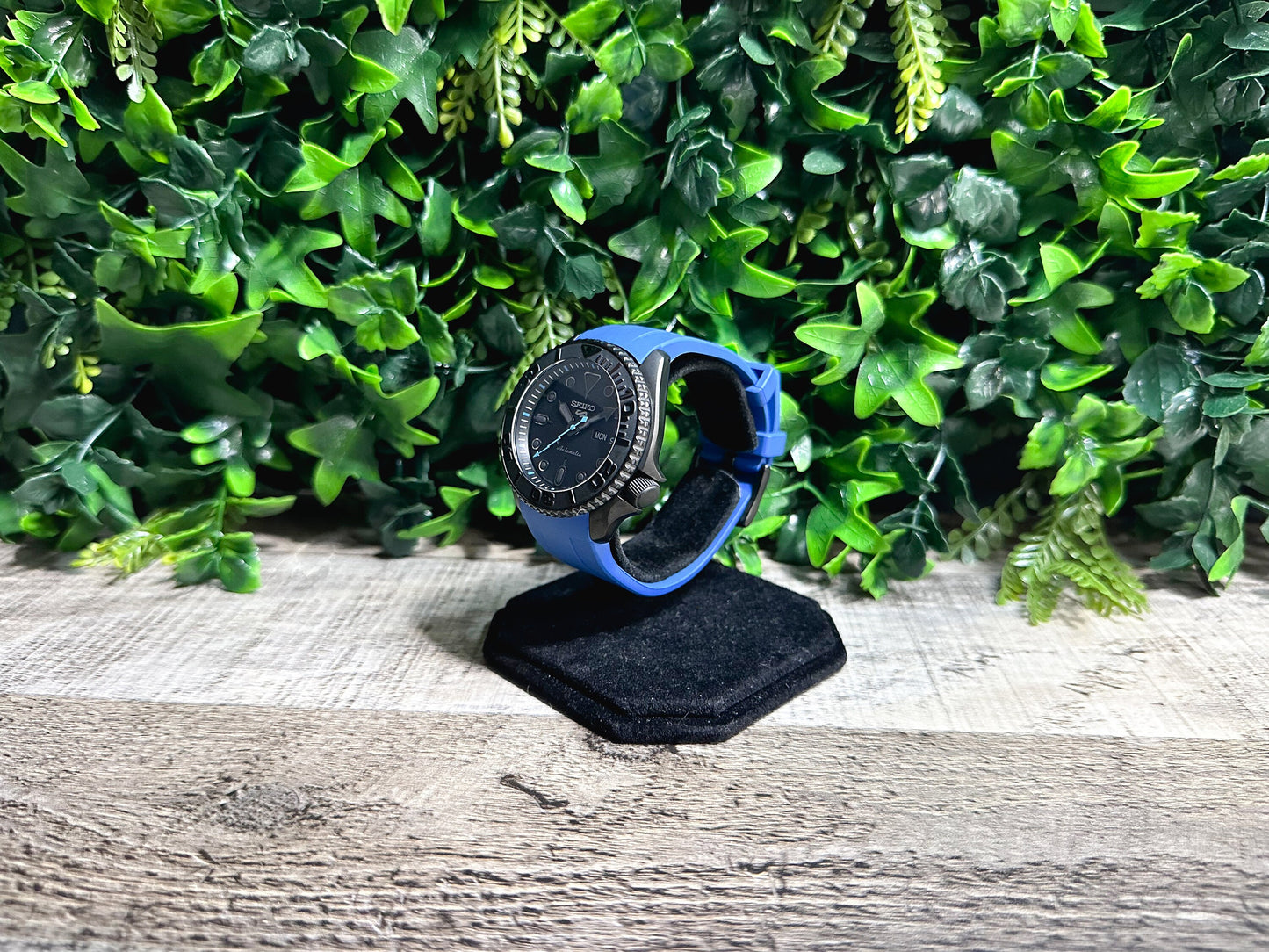 42mm "BLACKOUT/BLUE" Genuine Seiko 5KX SRPD Modified Yacht Style w/ Sapphire Crystal & Ceramic Bezel Insert