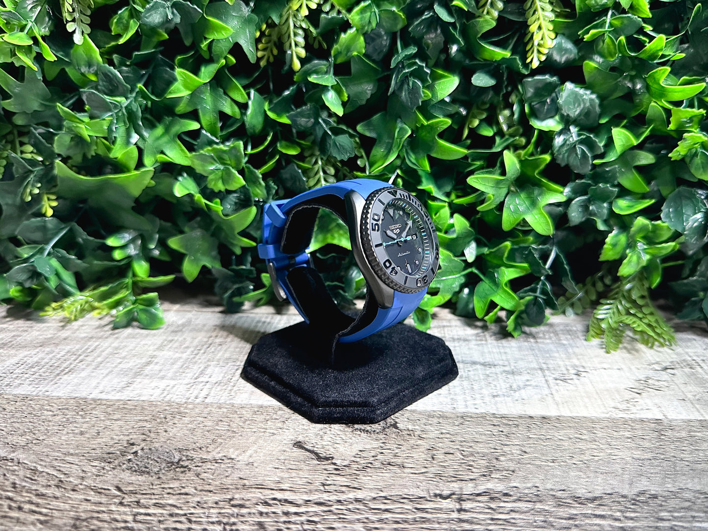 42mm "BLACKOUT/BLUE" Genuine Seiko 5KX SRPD Modified Yacht Style w/ Sapphire Crystal & Ceramic Bezel Insert