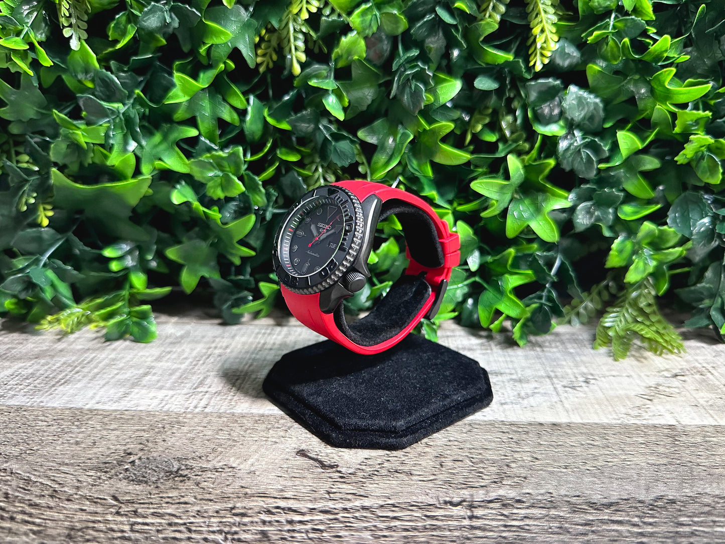 42mm "BLACKOUT/RED" Genuine Seiko 5KX SRPD Modified Yacht Style w/ Sapphire Crystal & Ceramic Bezel Insert