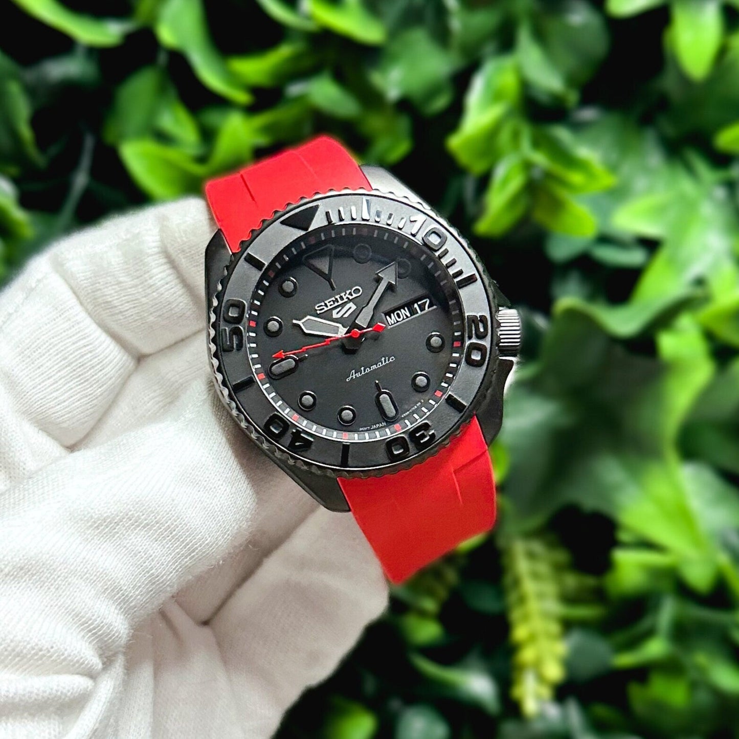 42mm "BLACKOUT/RED" Genuine Seiko 5KX SRPD Modified Yacht Style w/ Sapphire Crystal & Ceramic Bezel Insert