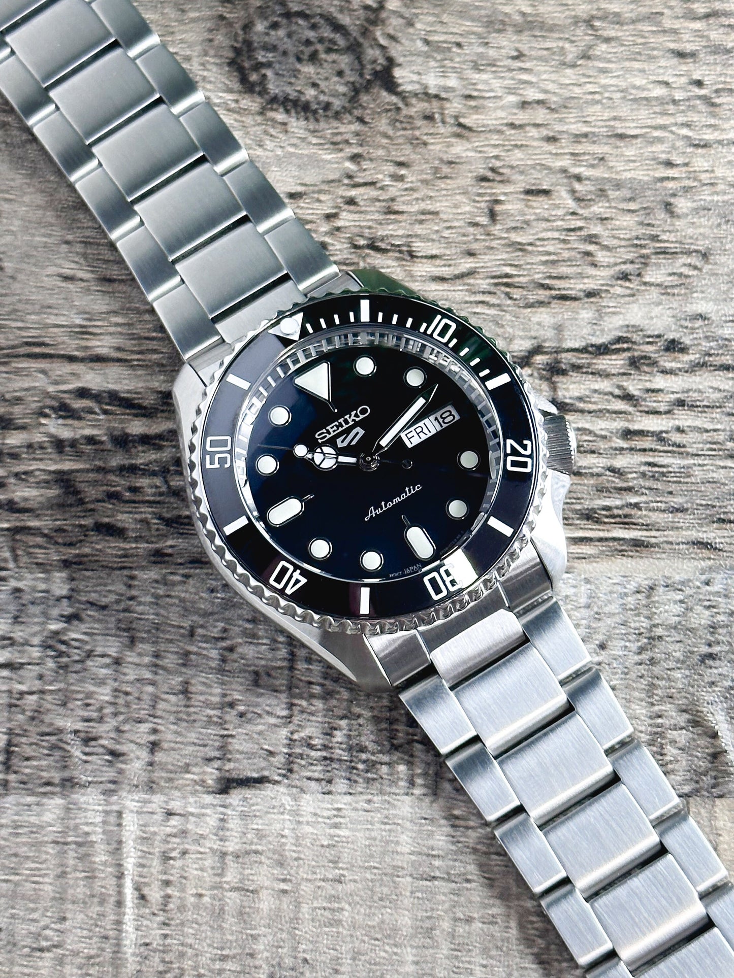 42mm "SUB" Genuine Seiko 5KX SRPD Modified Sub Style w/ Sapphire Crystal, Ceramic Bezel Insert & Stainless Bracelet