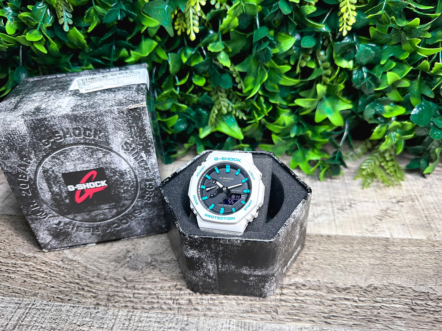 G-Shock CasiOak "White Sky" - White/Rainbow Hand Painted Genuine Casio GA2100 - Carbon Core Protection - Optional Sapphire Crystal