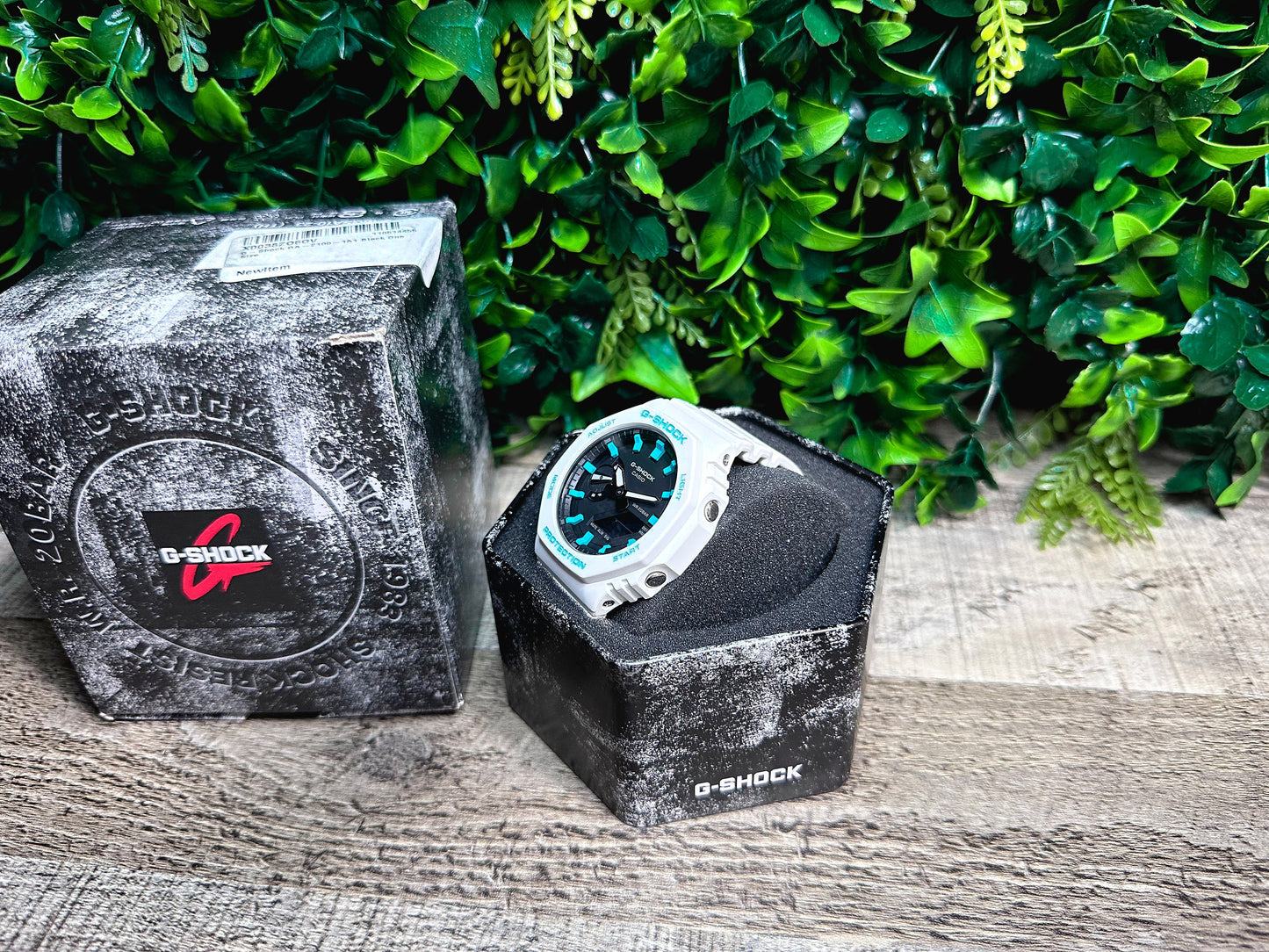 G-Shock CasiOak "White Sky" - White/Rainbow Hand Painted Genuine Casio GA2100 - Carbon Core Protection - Optional Sapphire Crystal