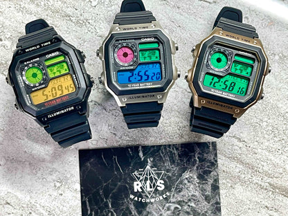 Custom Black Casio World Time Watch with Color Screen Mod (Pick your colors)