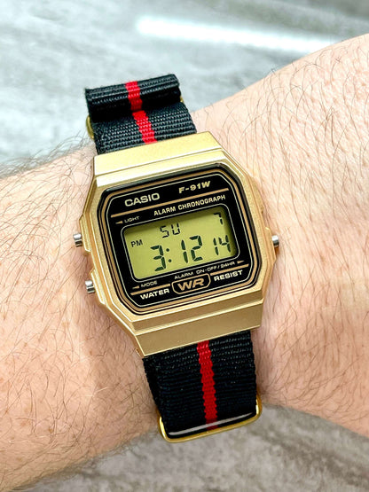 Custom Gold Casio Watch on Black/Red Strap