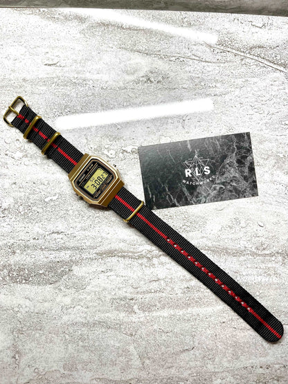 Custom Gold Casio Watch on Black/Red Strap