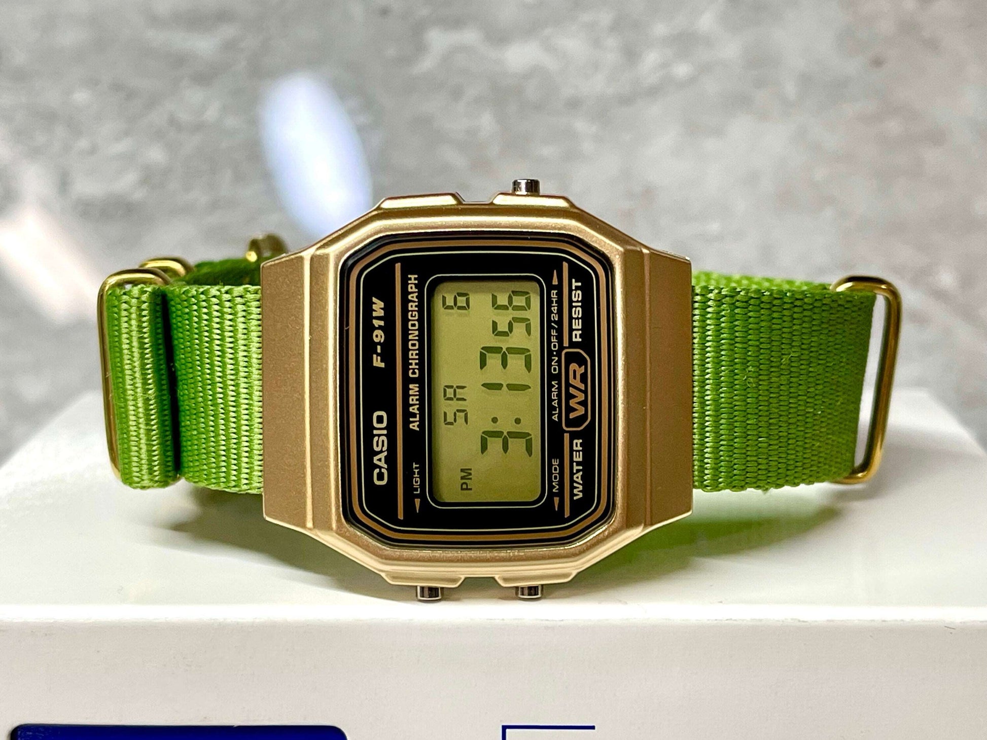 Custom Gold Casio Watch on Green Strap